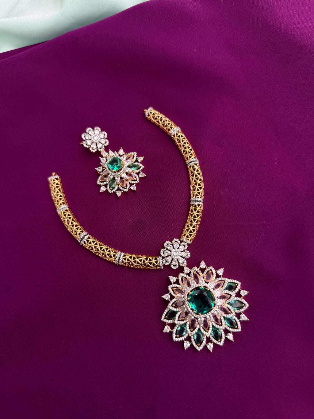 Kante short pendant flower neckset with earrings ns274