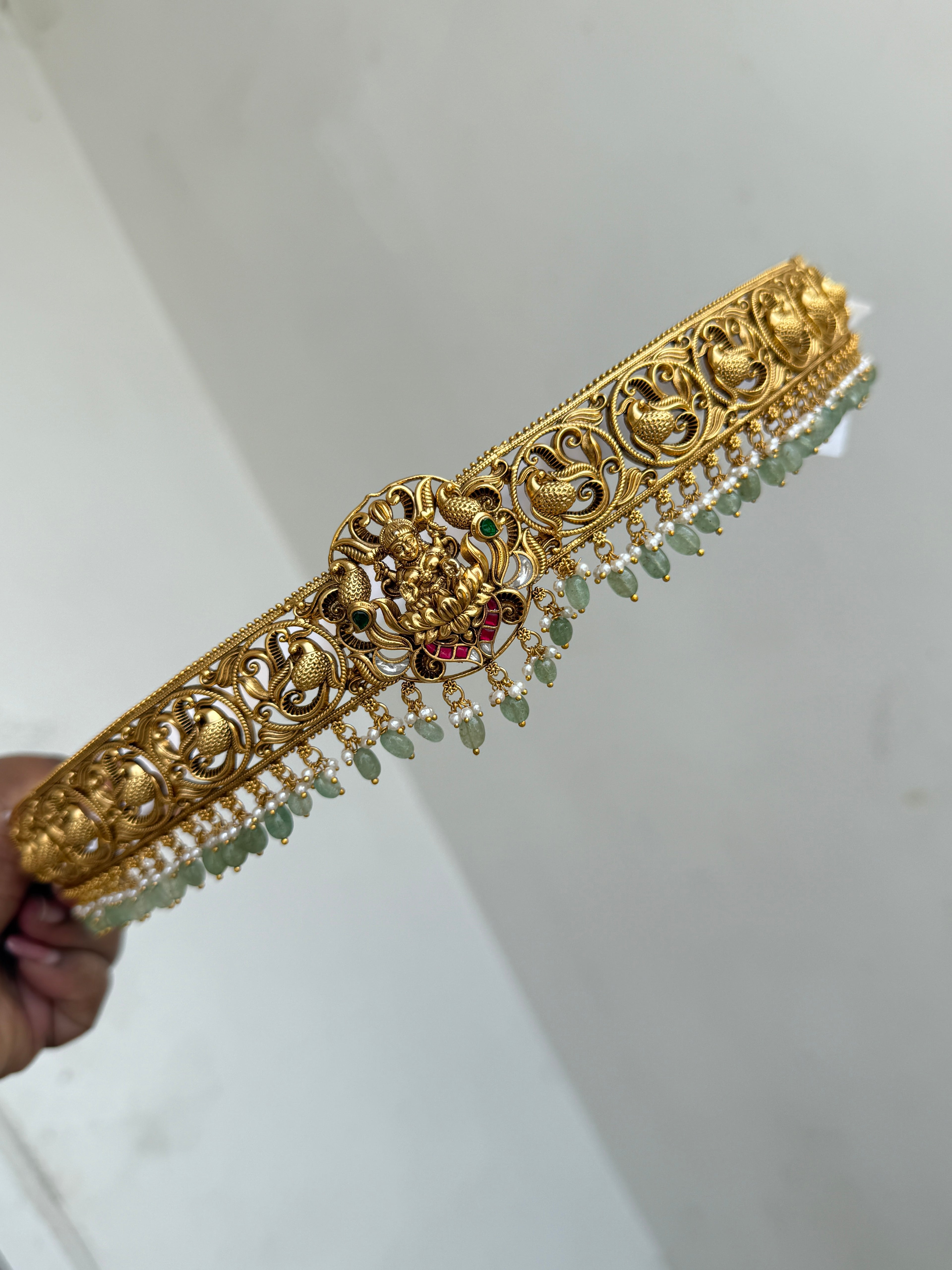 Hb614 Lakshmidevi peacock jadau kundan adults hipbelt