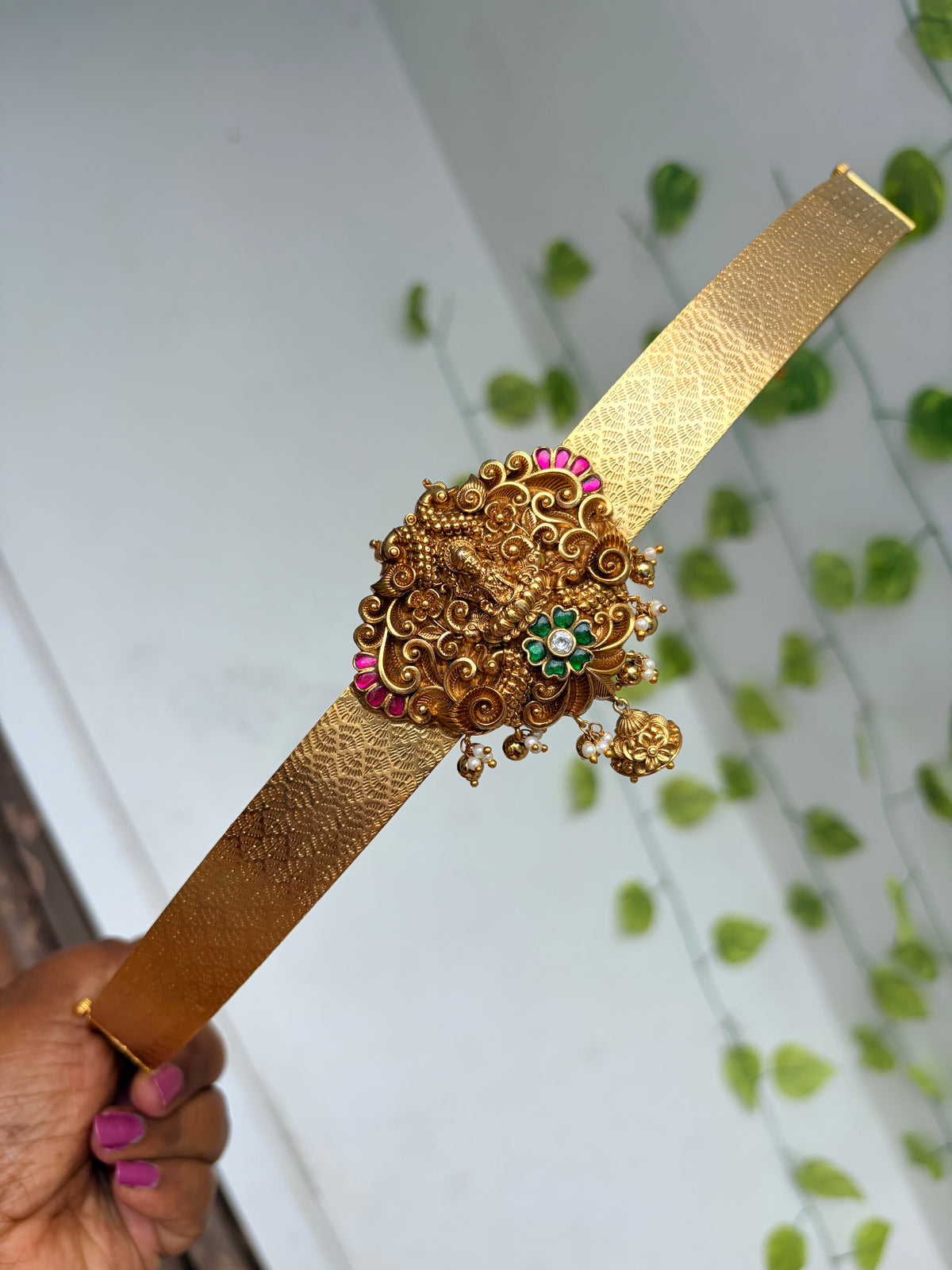 Lakshmidevi peacock jadau kundan with gold balls adults hipbelts hb805