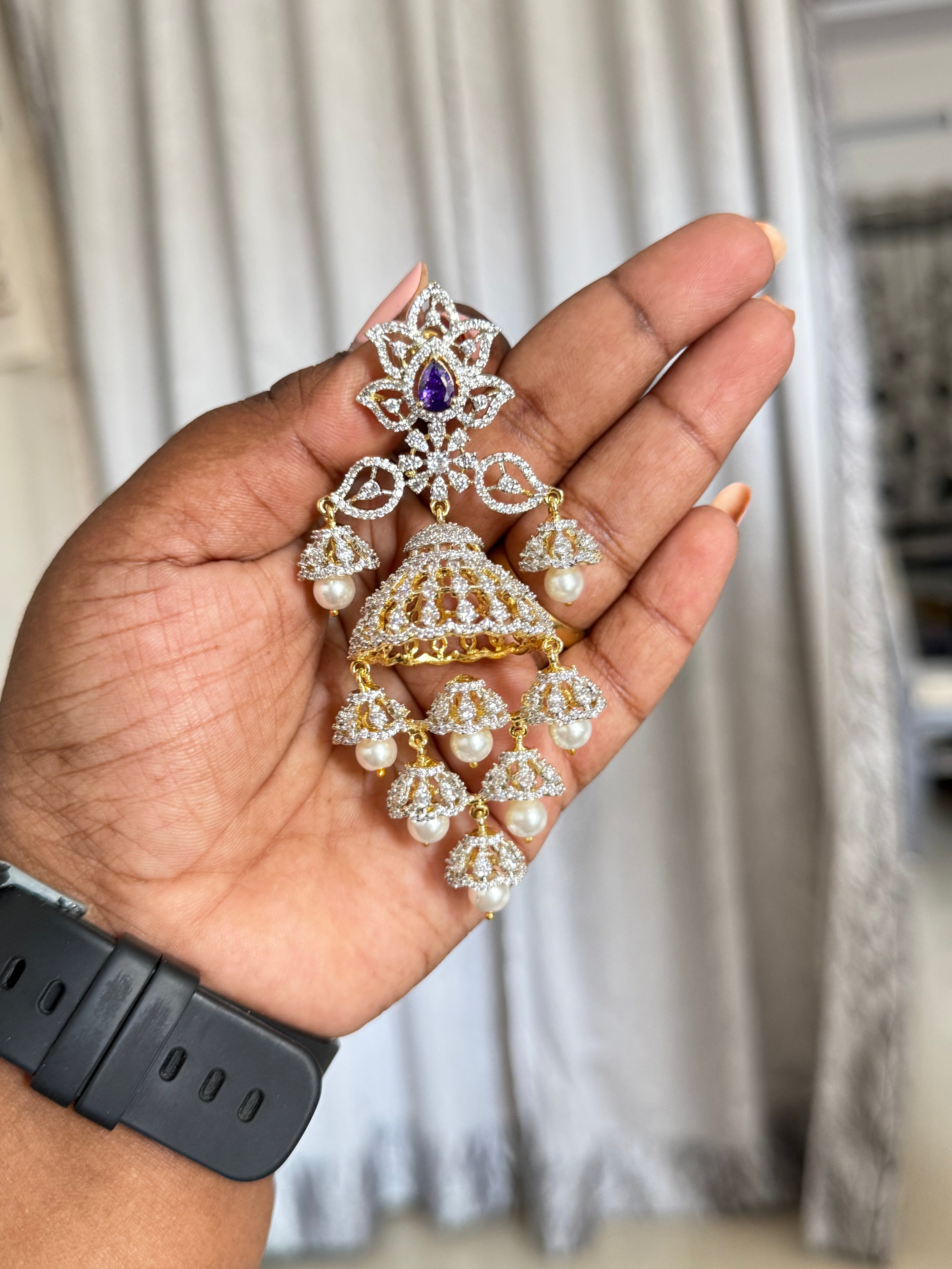 Purple diamond finish earrings df500