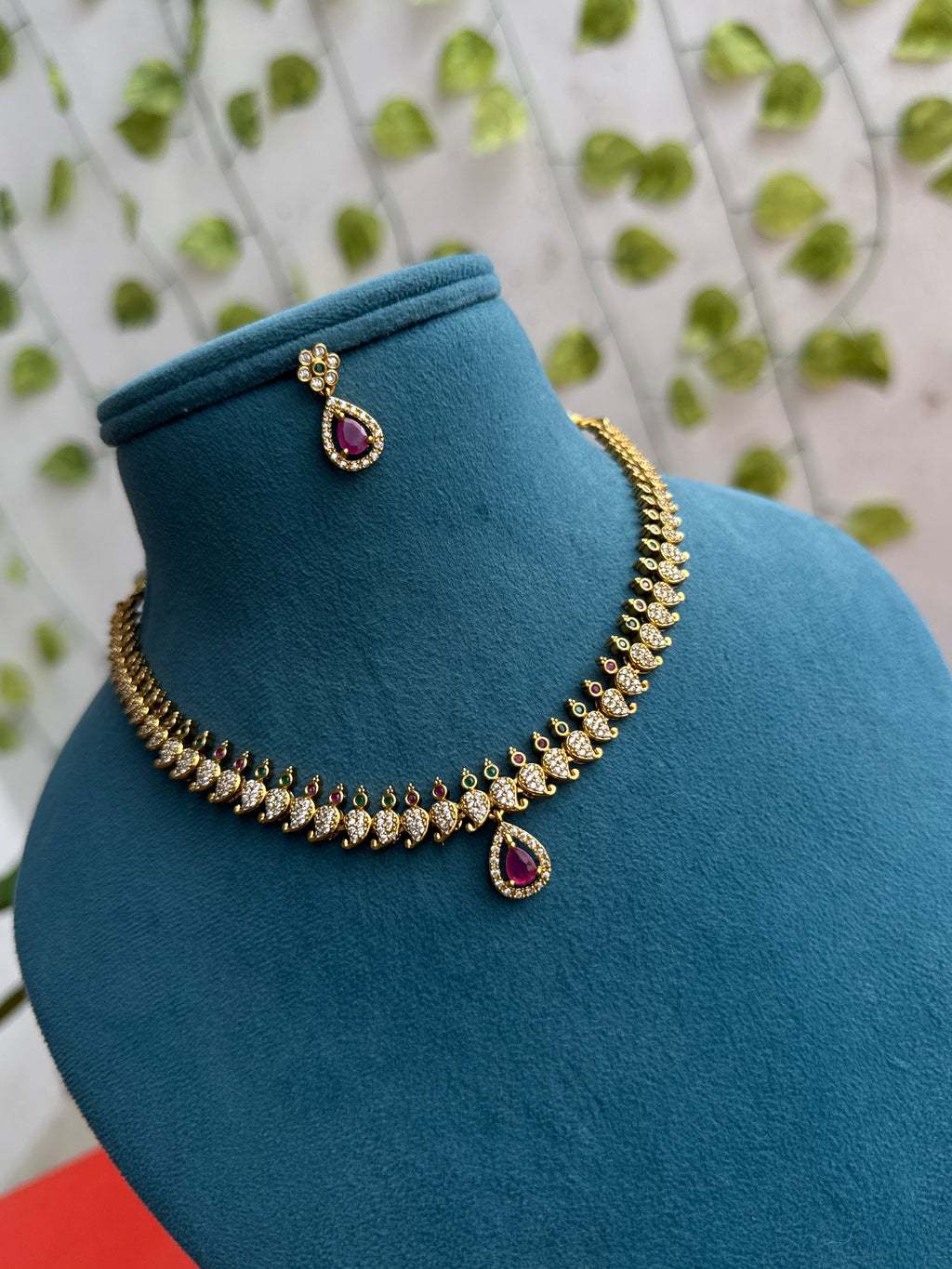 Ns834  leaf multi short neckset with drop earrings