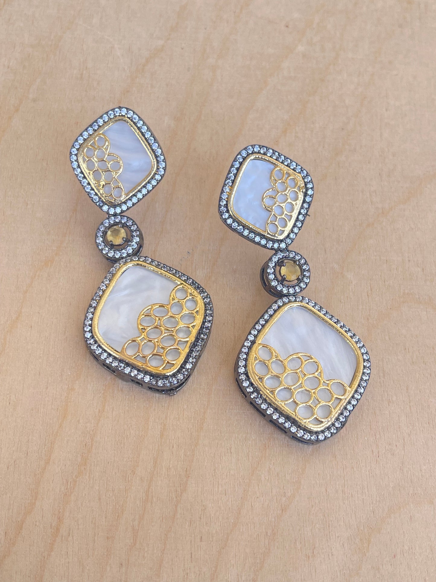 Square white mother pearl lightweight hanging earrings