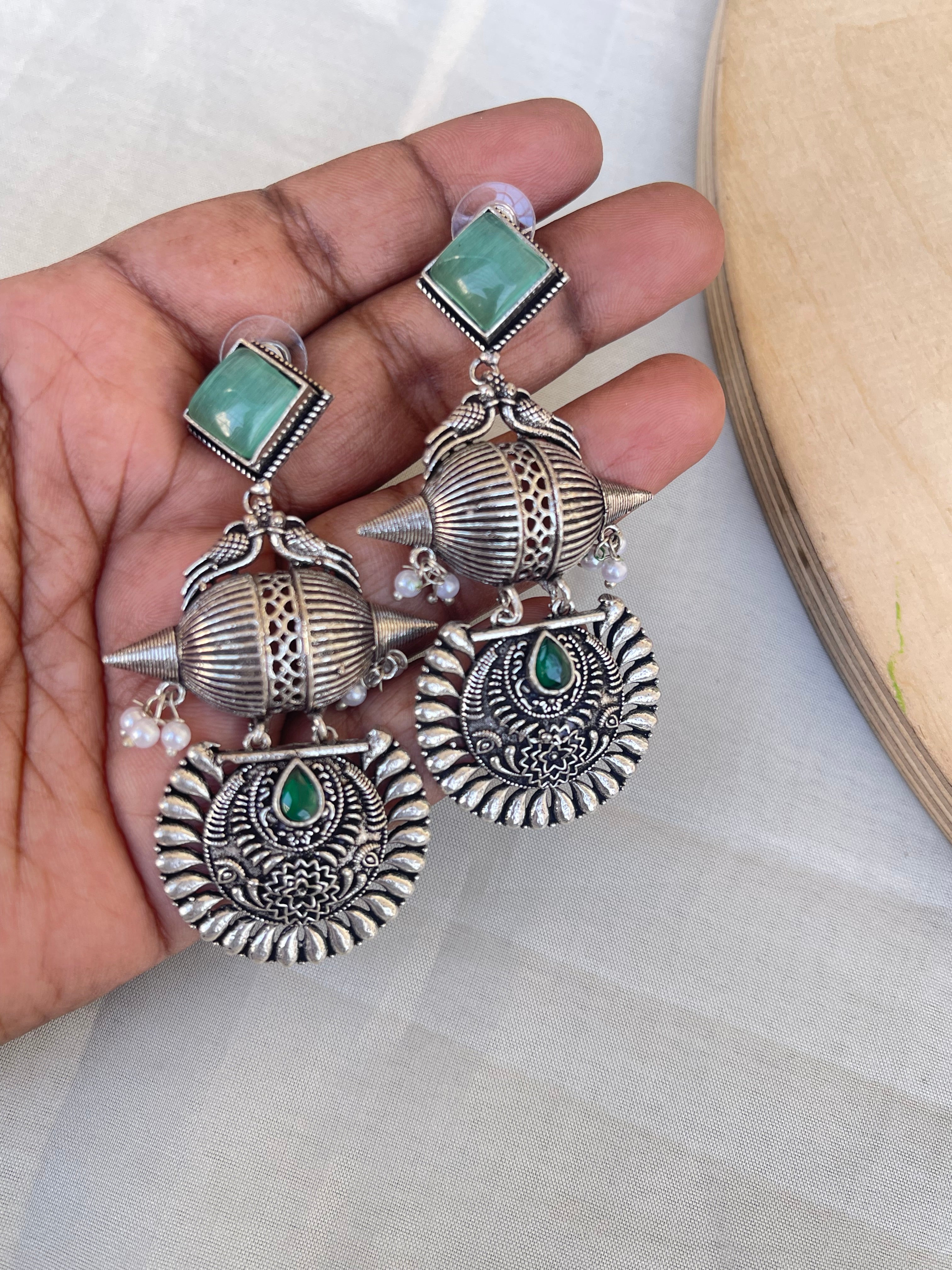 Square birds hanging lightweight oxidised earrings