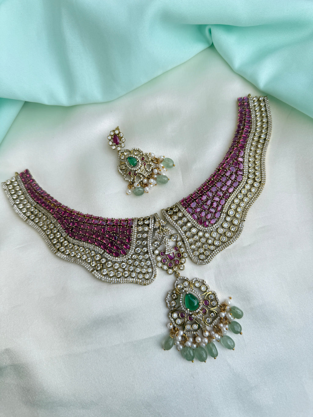 Emerald ruby choker neckset with earrings ns1002
