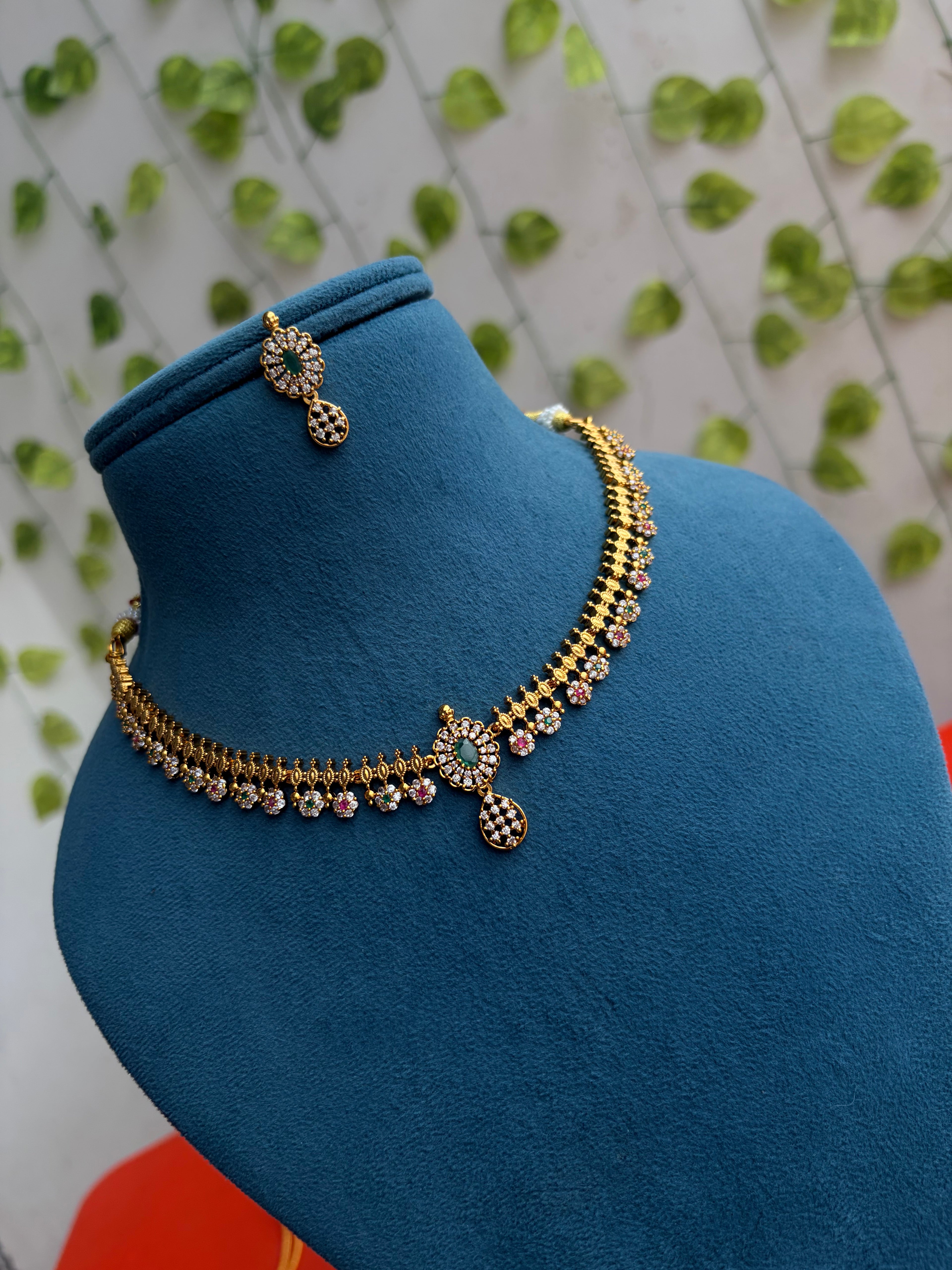 Ns923 multi flowers stones drop pendant short neckset with earrings