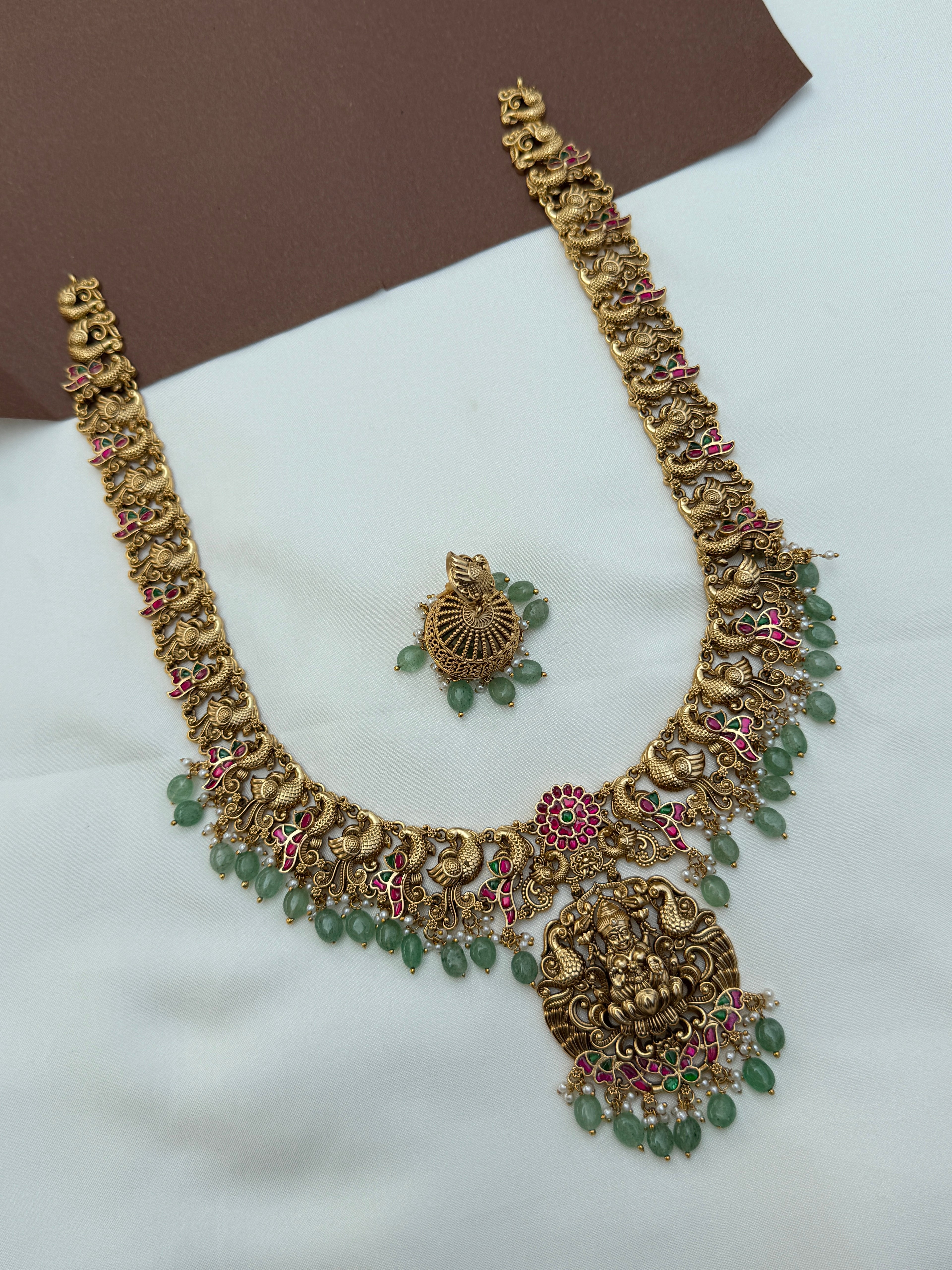 Lh577 nakshi jadau kundan long haram with earrings
