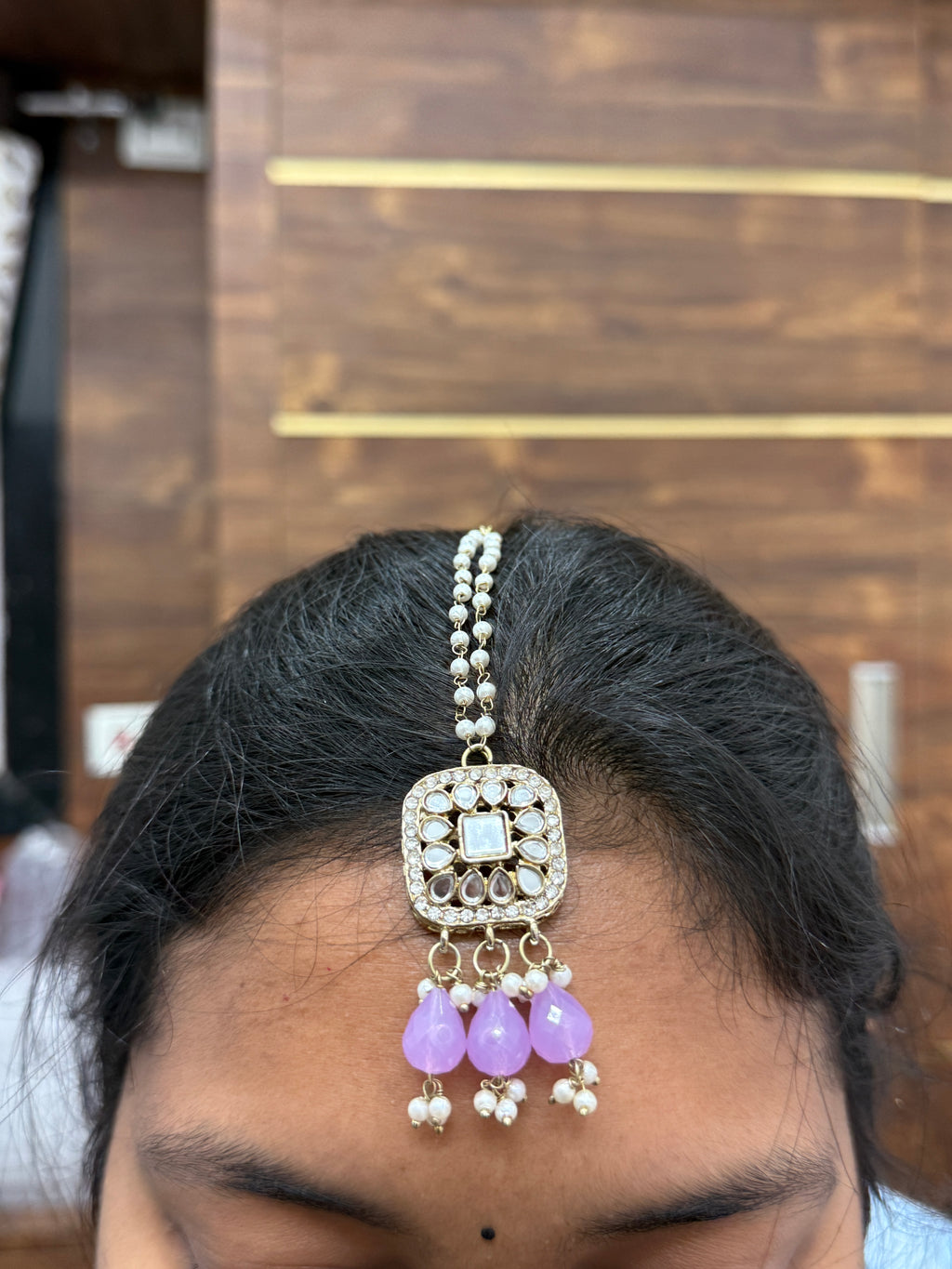 Mn001 4inches heavy mirror statement earrings with earchain and maang tikka