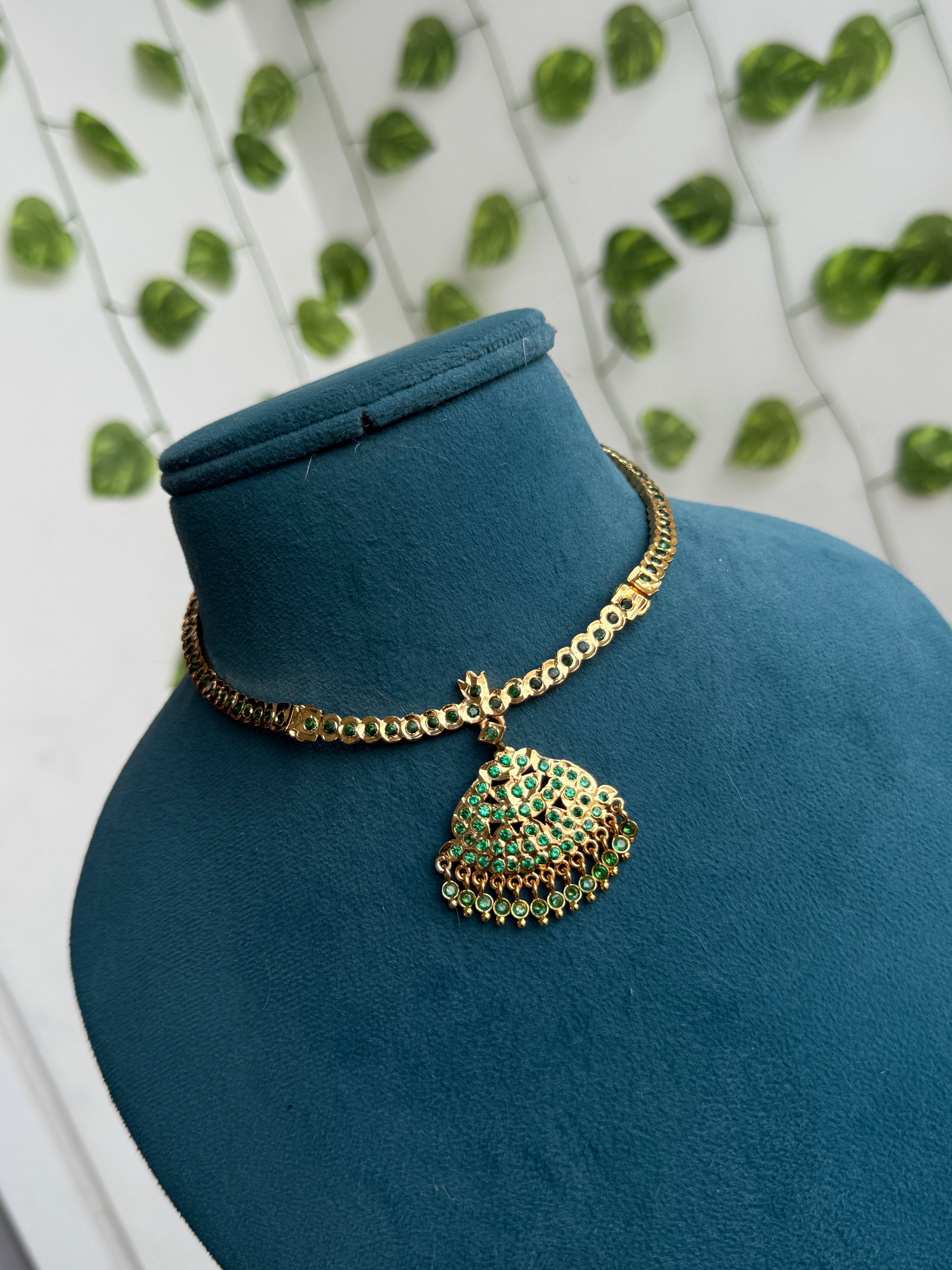 Ph395 panchaloham polished kante neckset green colour