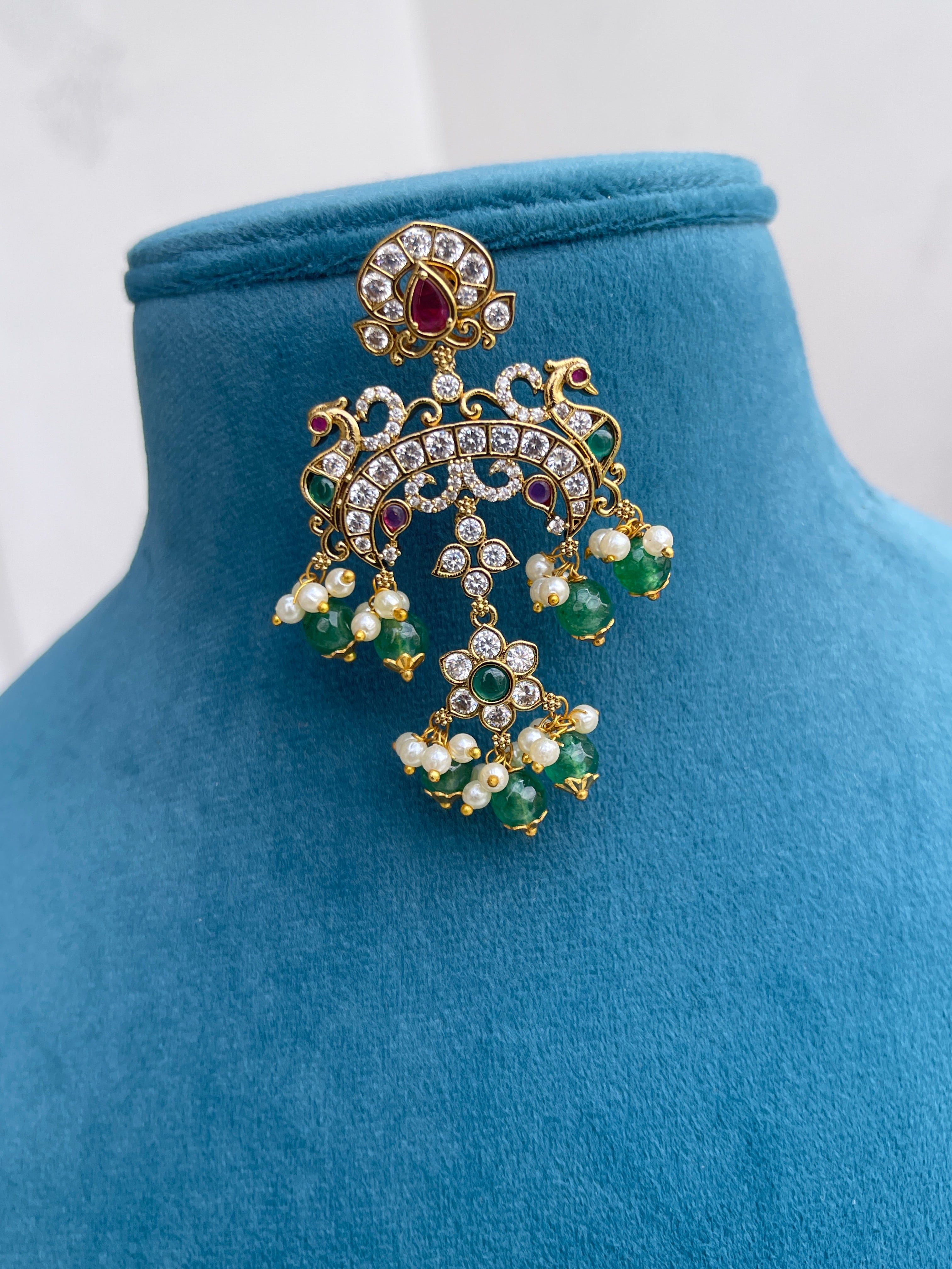 Green beads chandbali earrings