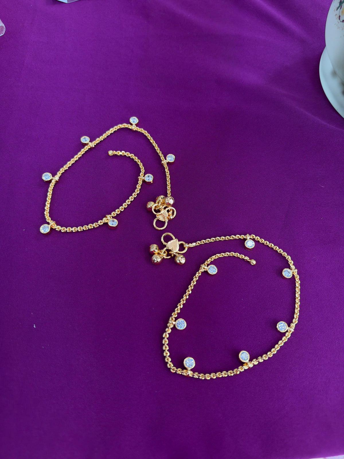 Ak152 stone drop Panchaloham polished anklets
