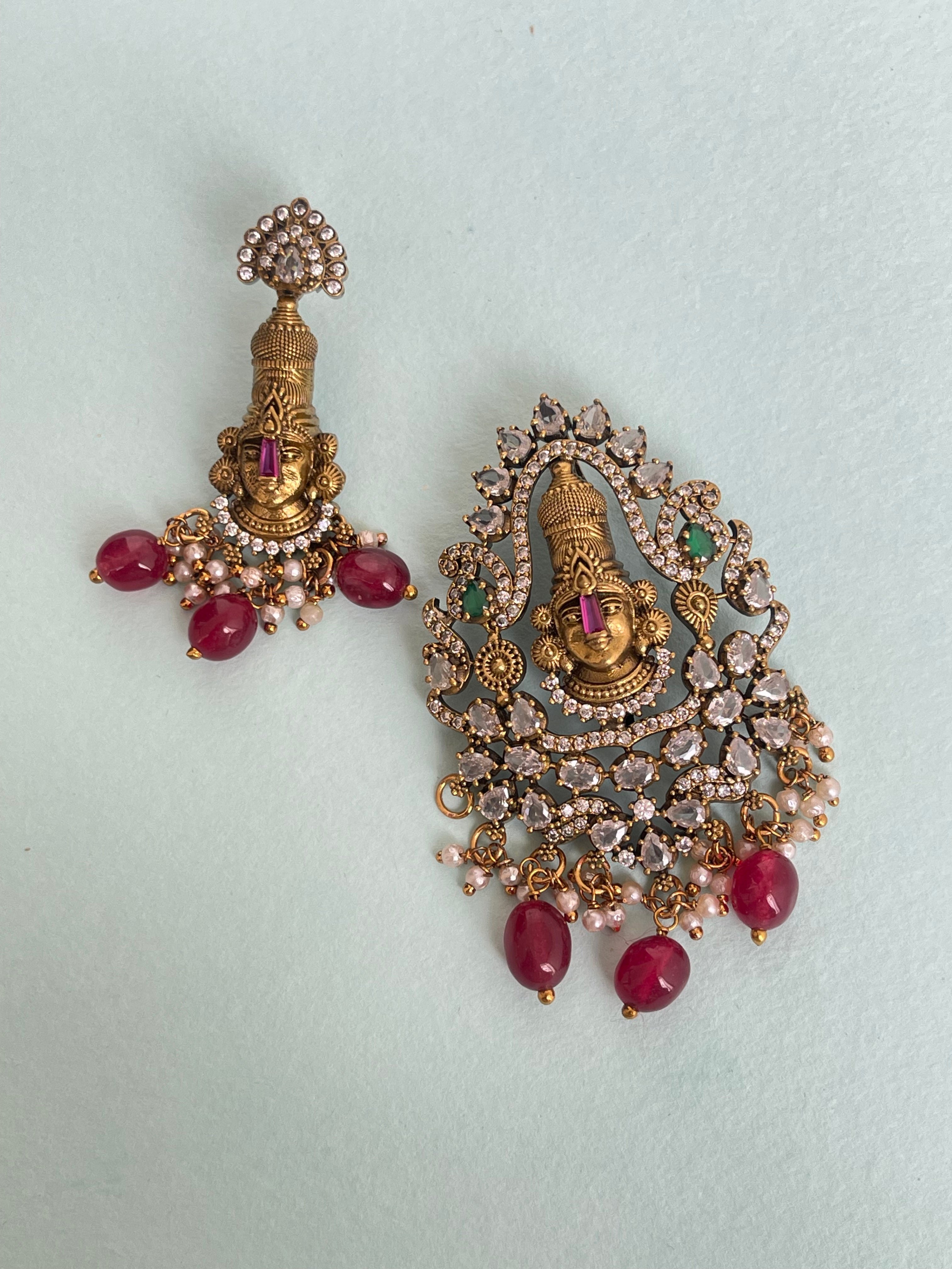 Lord balaji victoriaan pendant with earrings