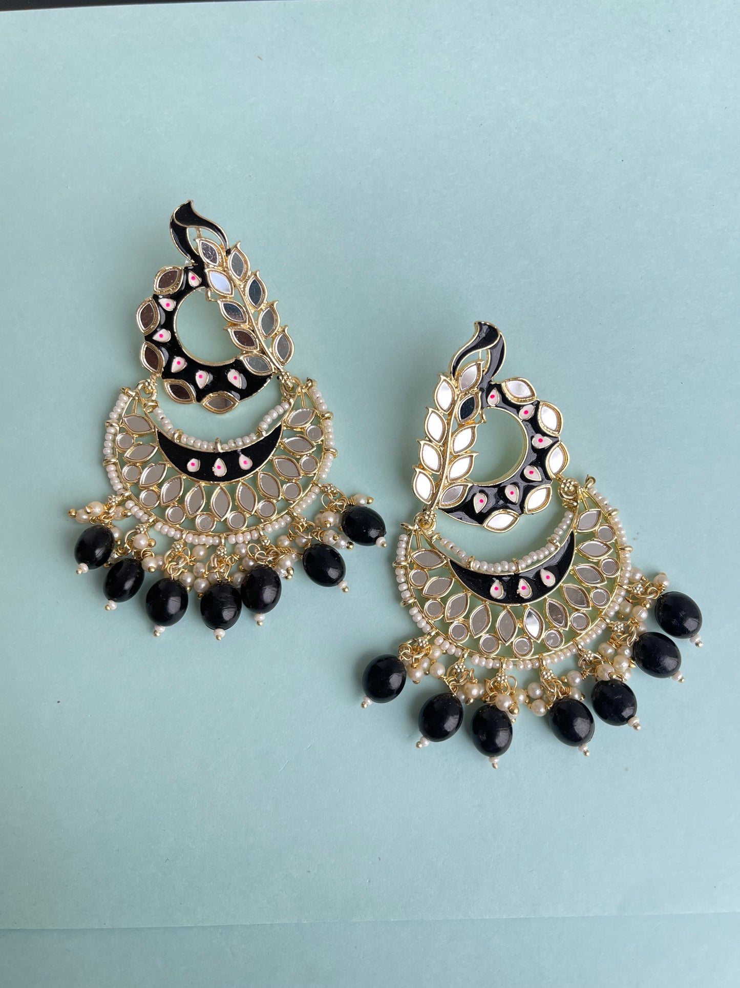 Mirror chandbali lightweight earrings