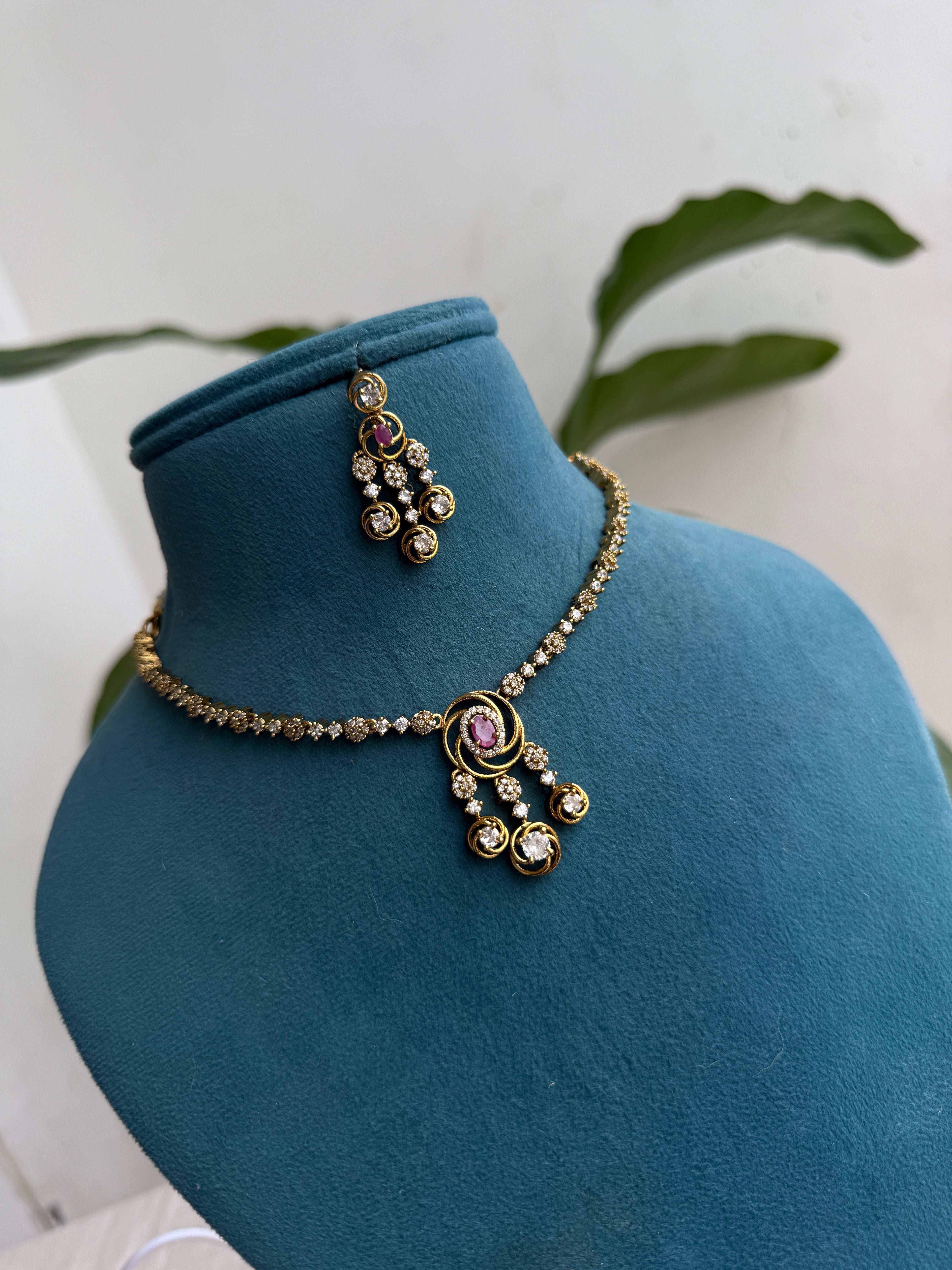 Ns454 cz neckset suits for kids and adults