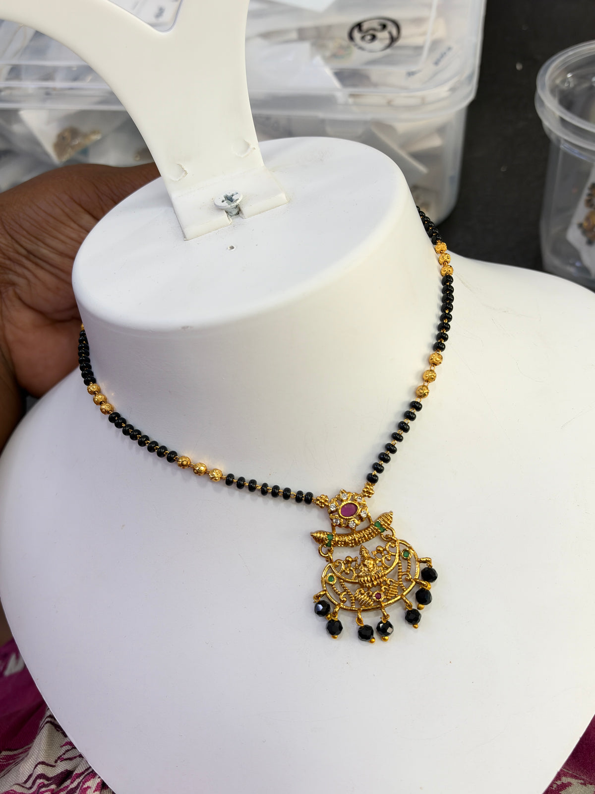 Lakshmidevi broad Black beads 18 inches - available in multiple design options Bb429
