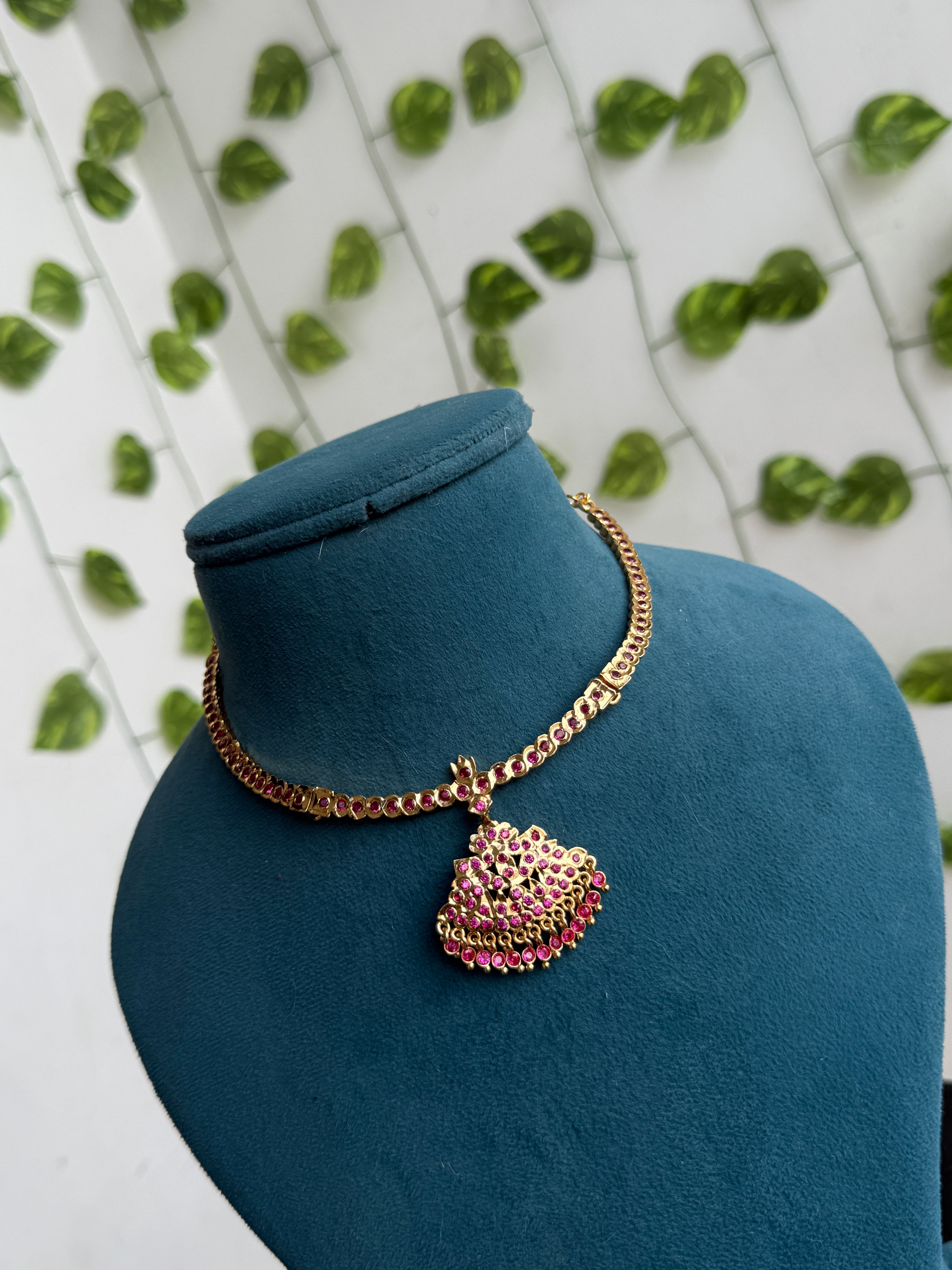 Ph392 panchaloham  polished kante neckset pink colour