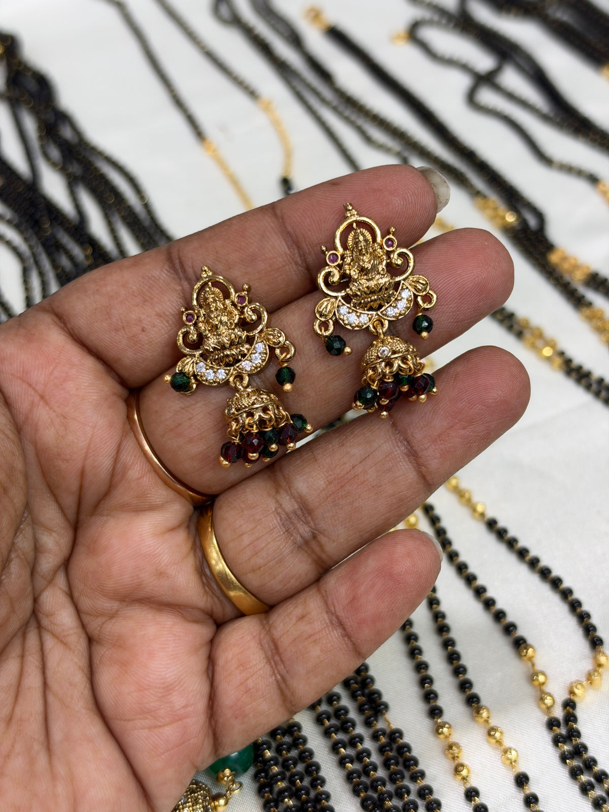Er914 lakshmidevi peacock with butta multi beads back push earrings Er914