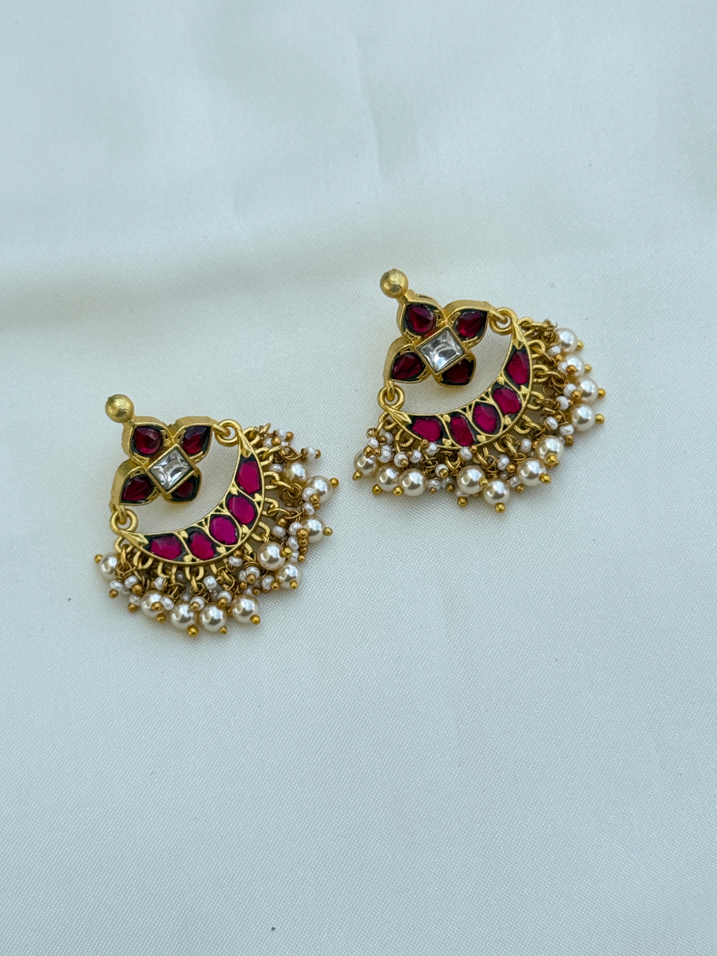 Er142 jadau kundan small chandbali earrings