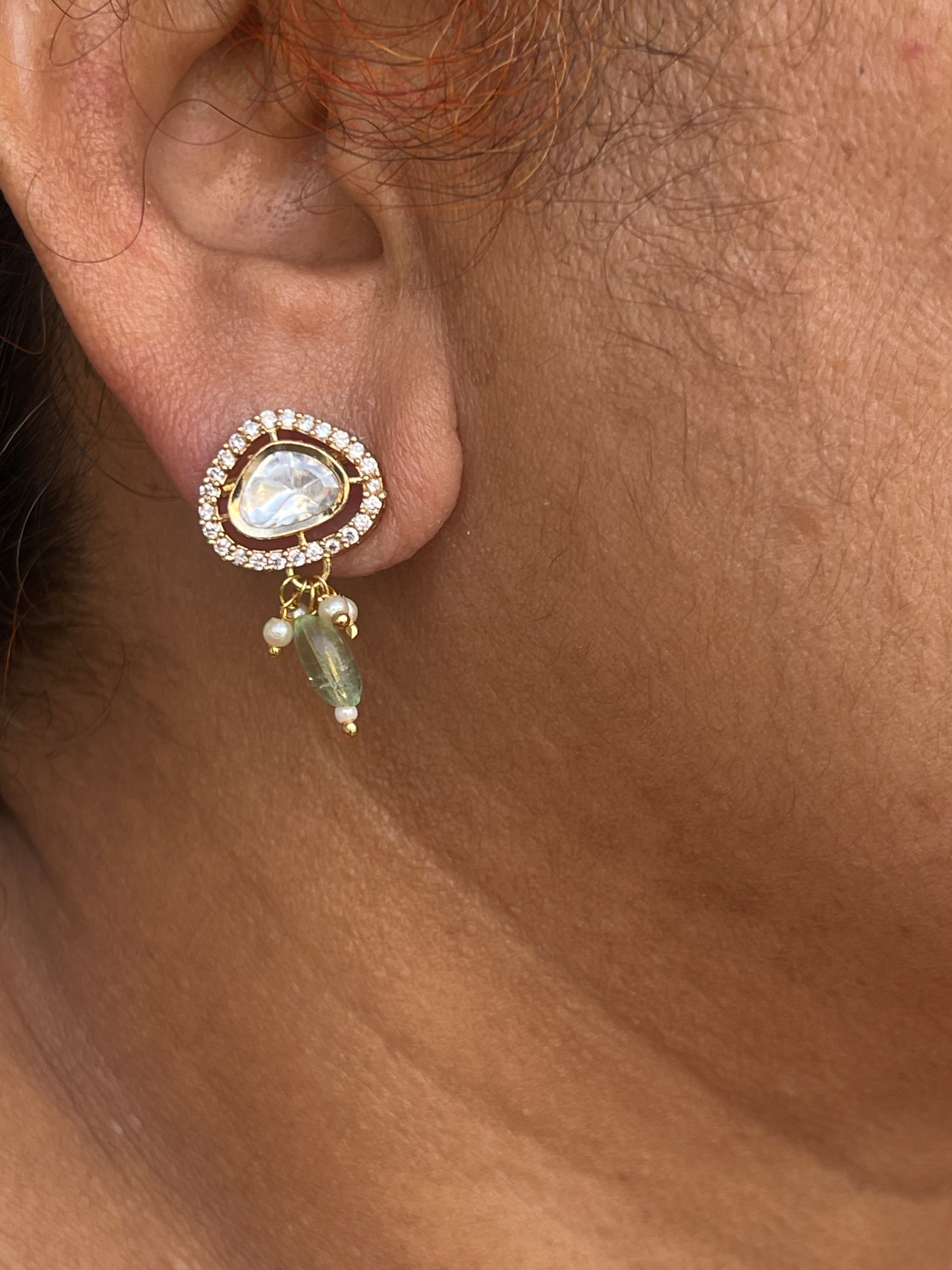 Moissanite kundan bead hanging earrings