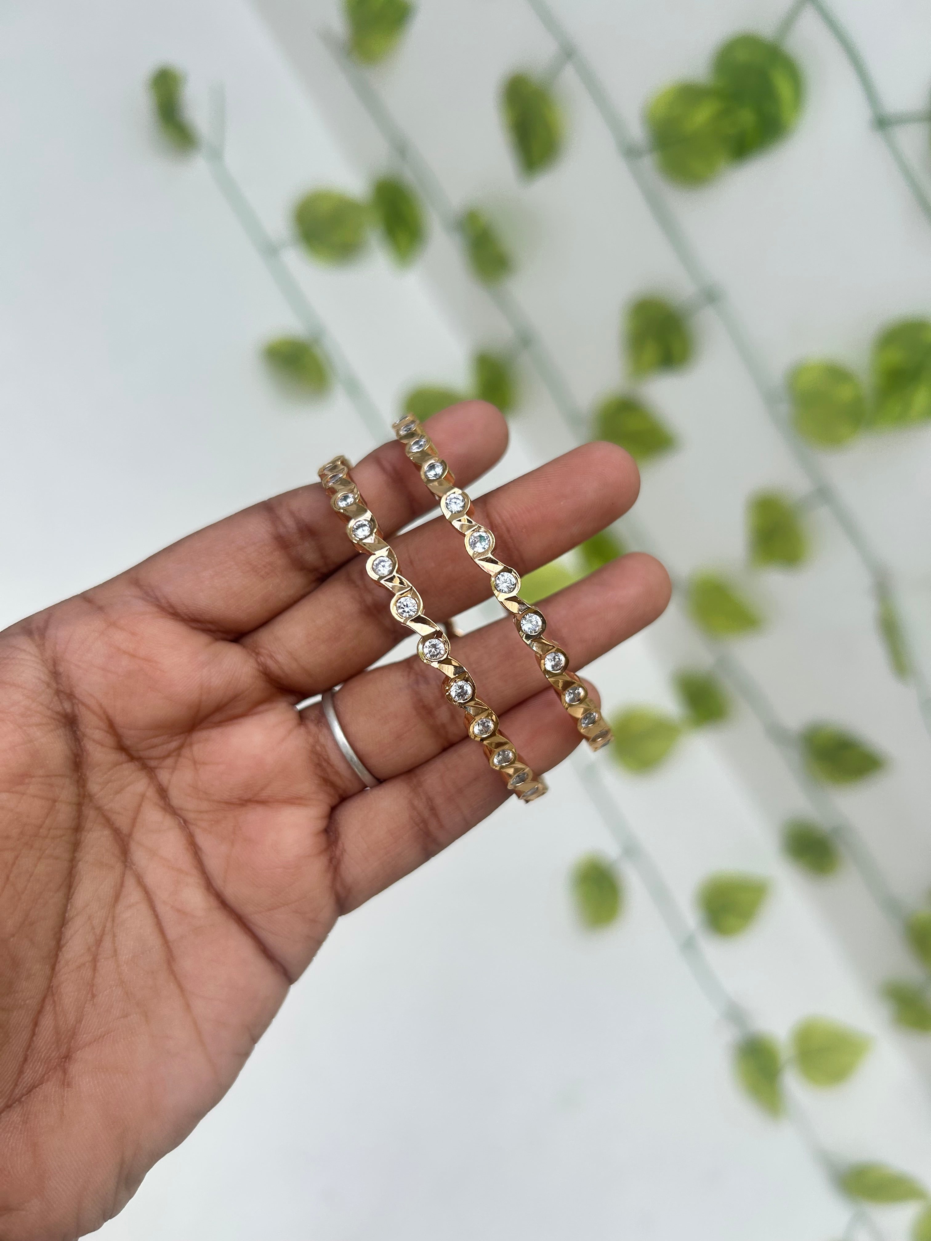 Unique panchaloham white stone bangles ph625