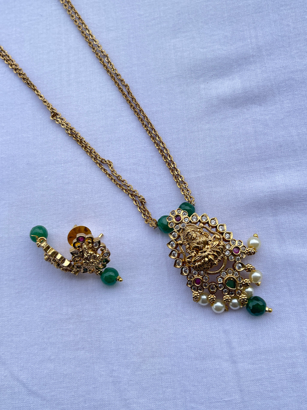 2 lines lakshmi devi chain with pendant and earrings pc002