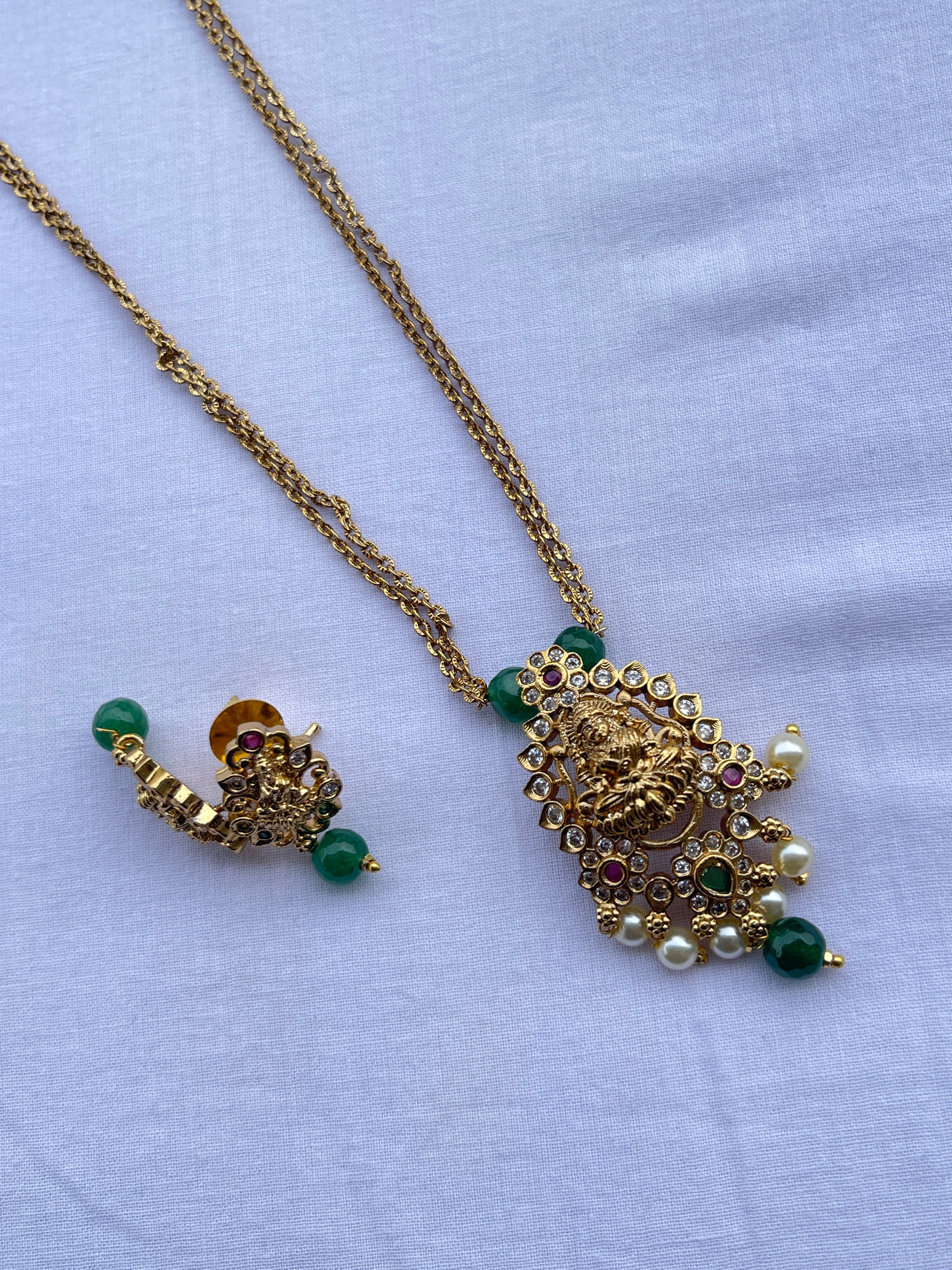 2 lines lakshmi devi chain with pendant and earrings pc002