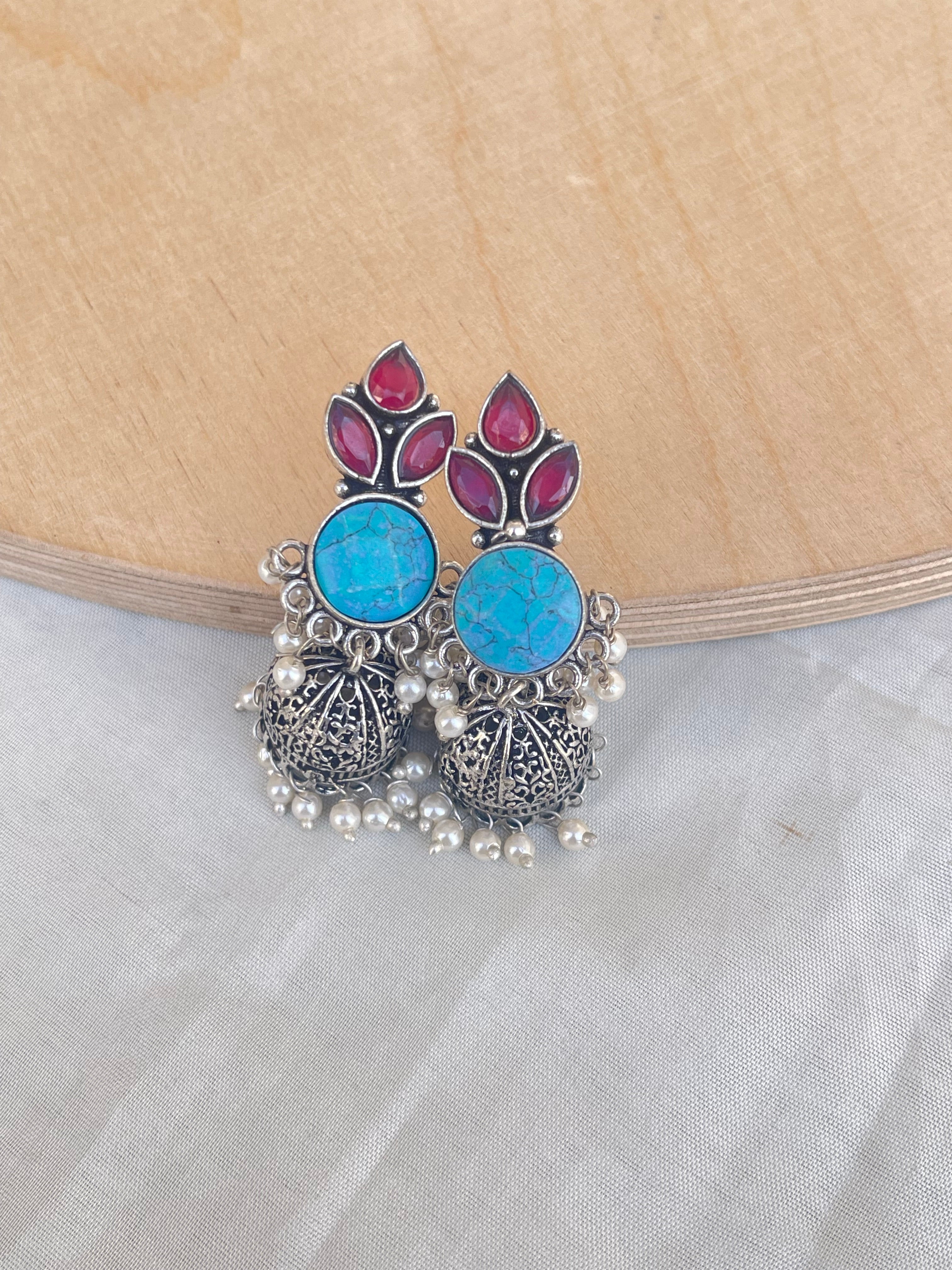 Ruby skyblue Oxidized earrings
