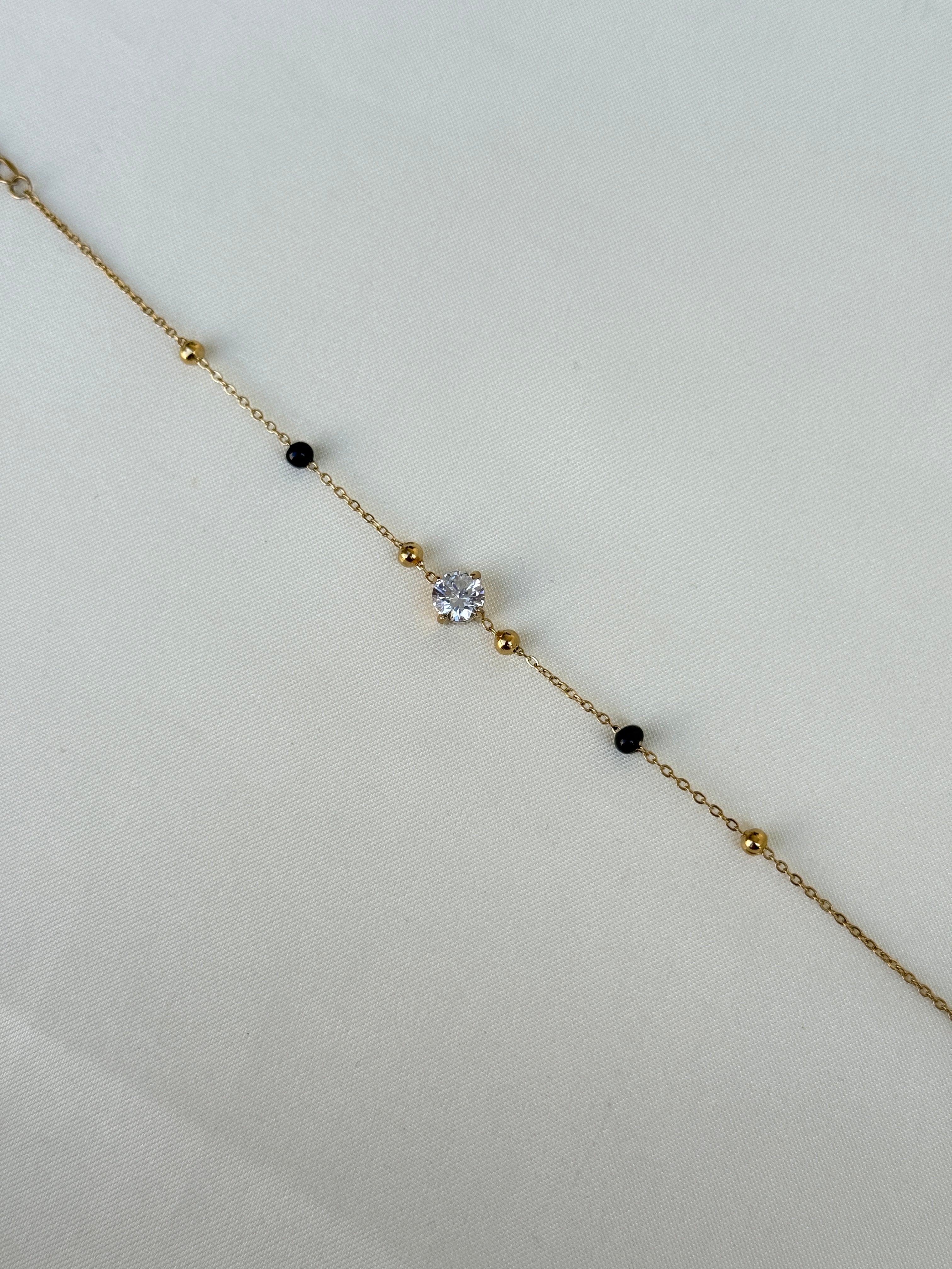 Br519 single line solitaire stone blackbeads bracelet (color won't fade) anti-tarnish