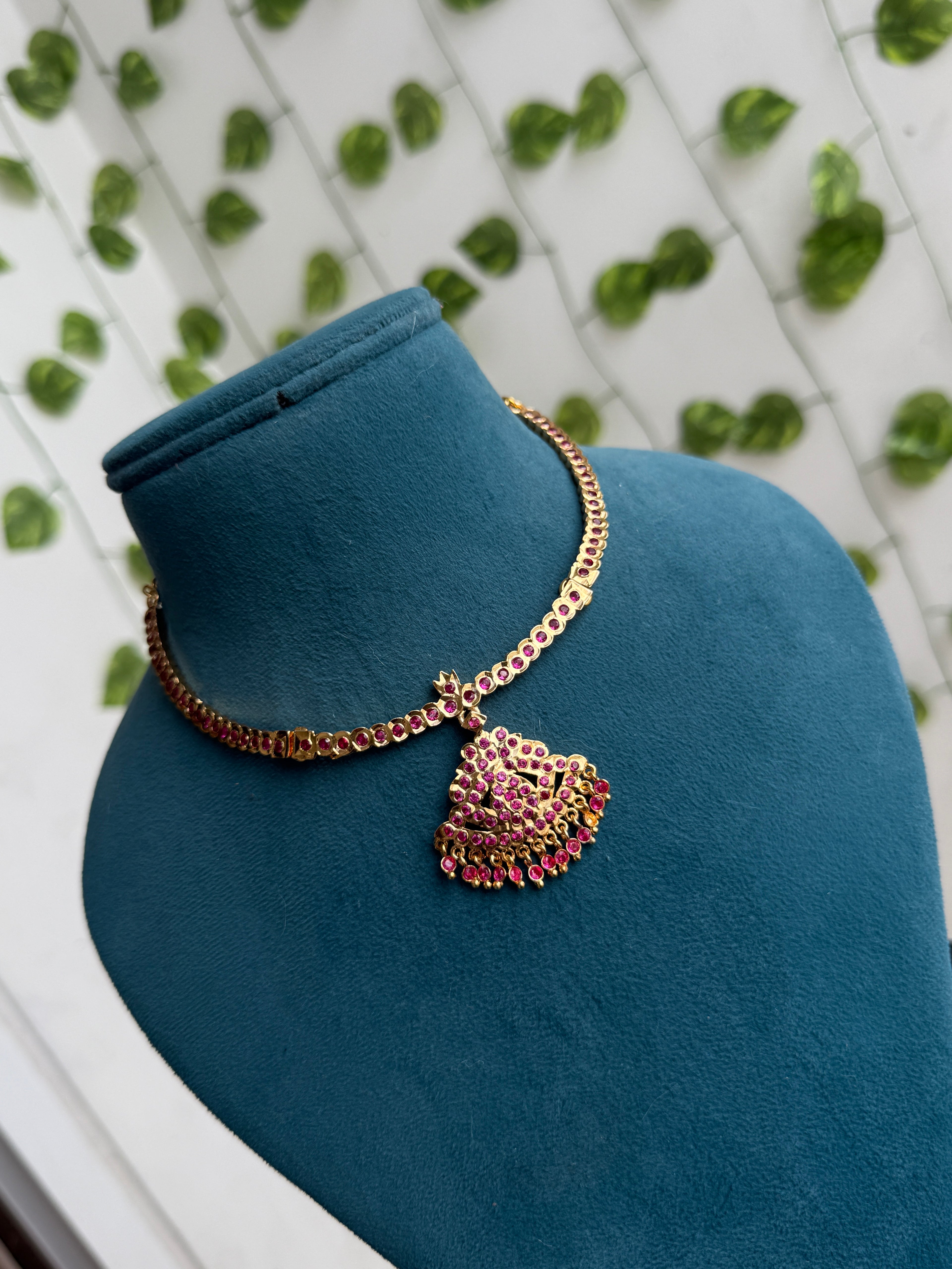 Ph389 panchaloham polished kante neckset pink colour