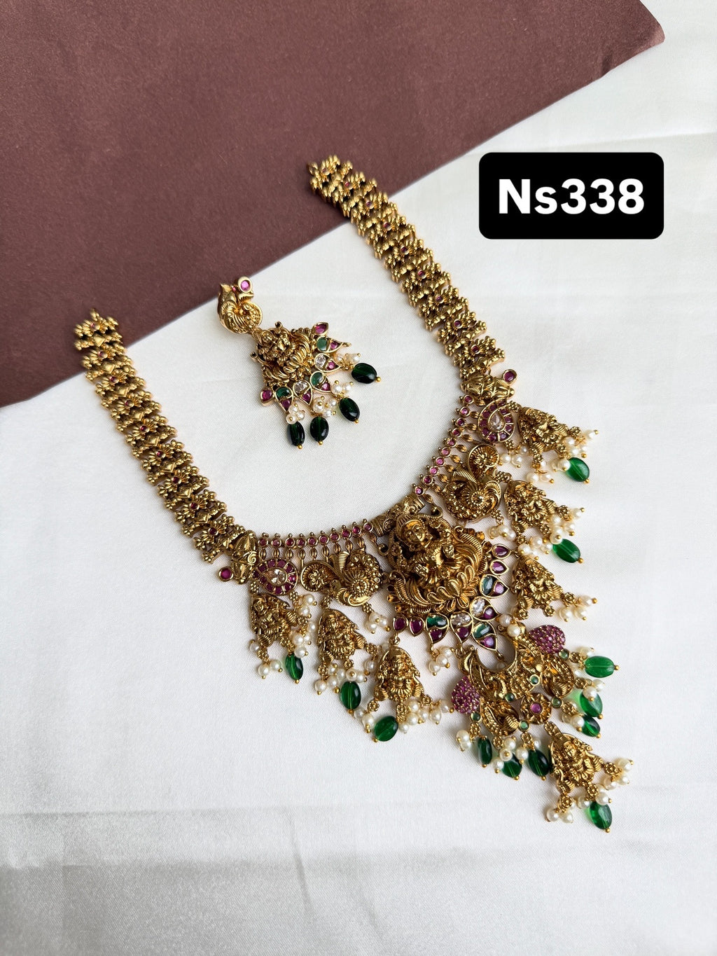 Ns338 Lakshmi Devi nakshi green beads neckset