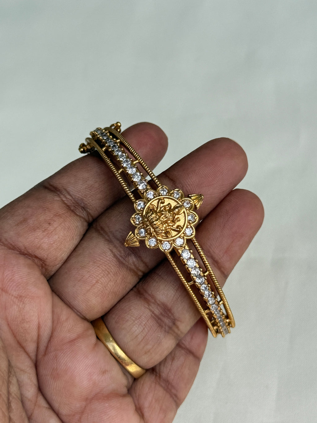 Br527 Lakshmi devi adjustable gold kada bracelt