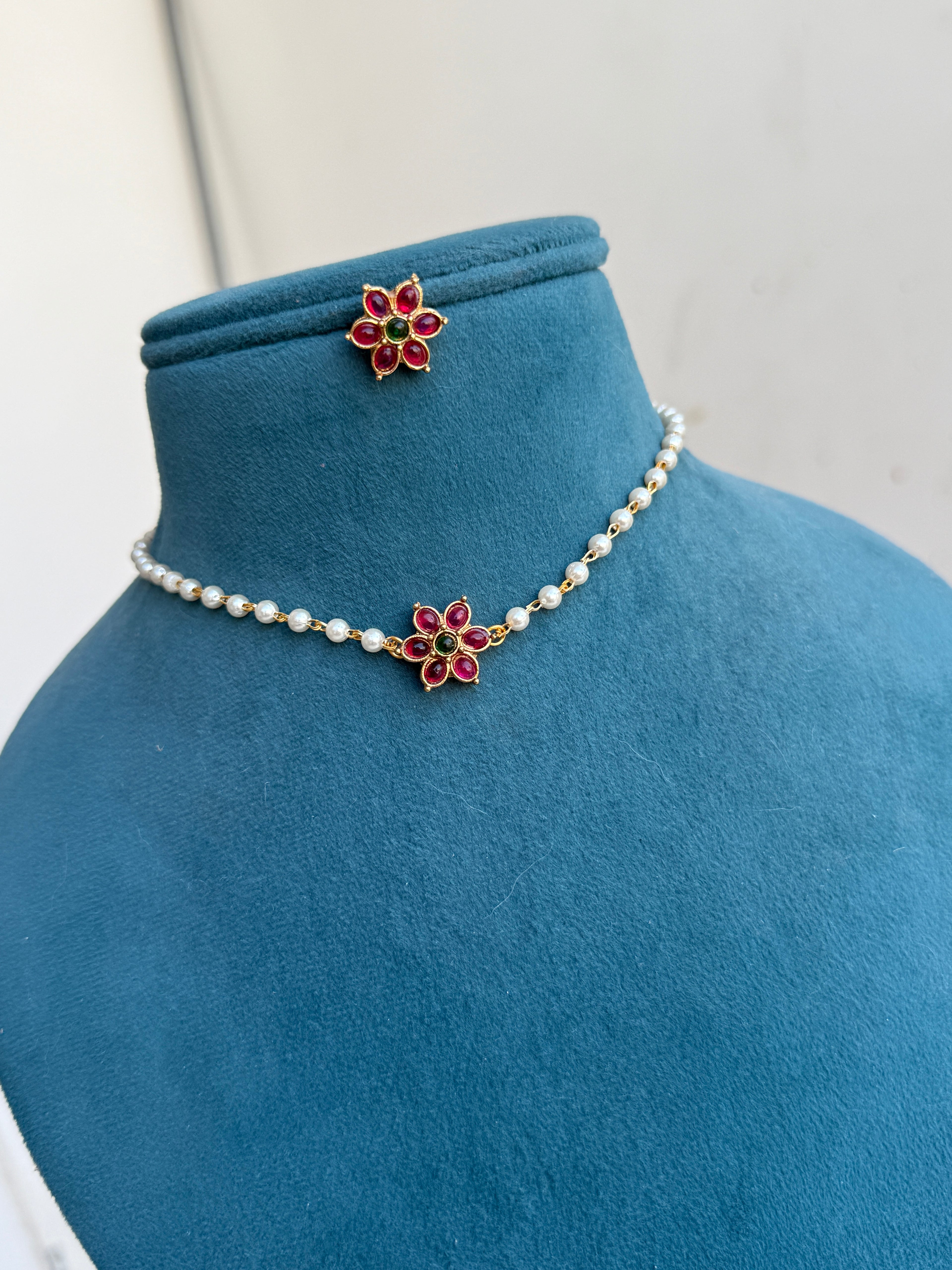 Pearl choker for kids and adults with earrings ch006