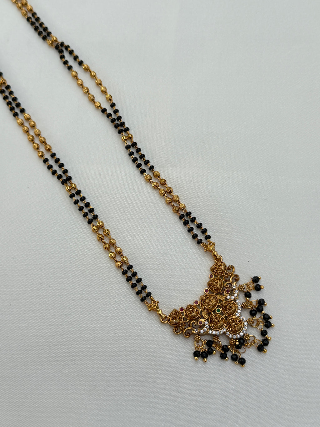 BB050 2 lines Lakshmi devi long Black Beads