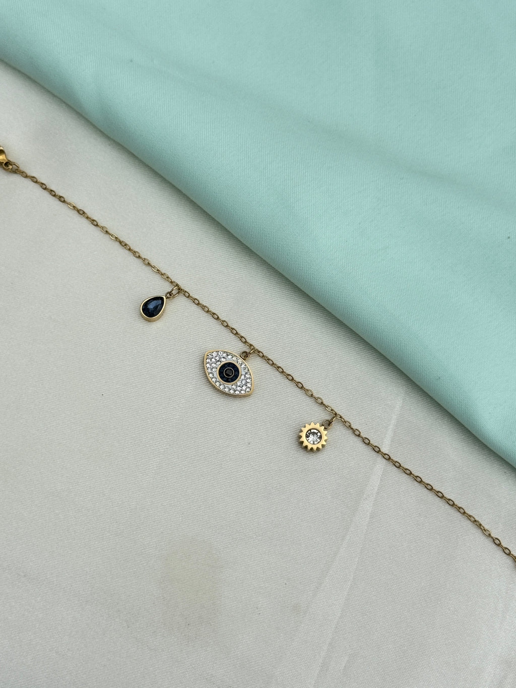 Ab609 anti tarnish evileye 8 inches 2.6 to 2.8 size chain adjustable bracelet