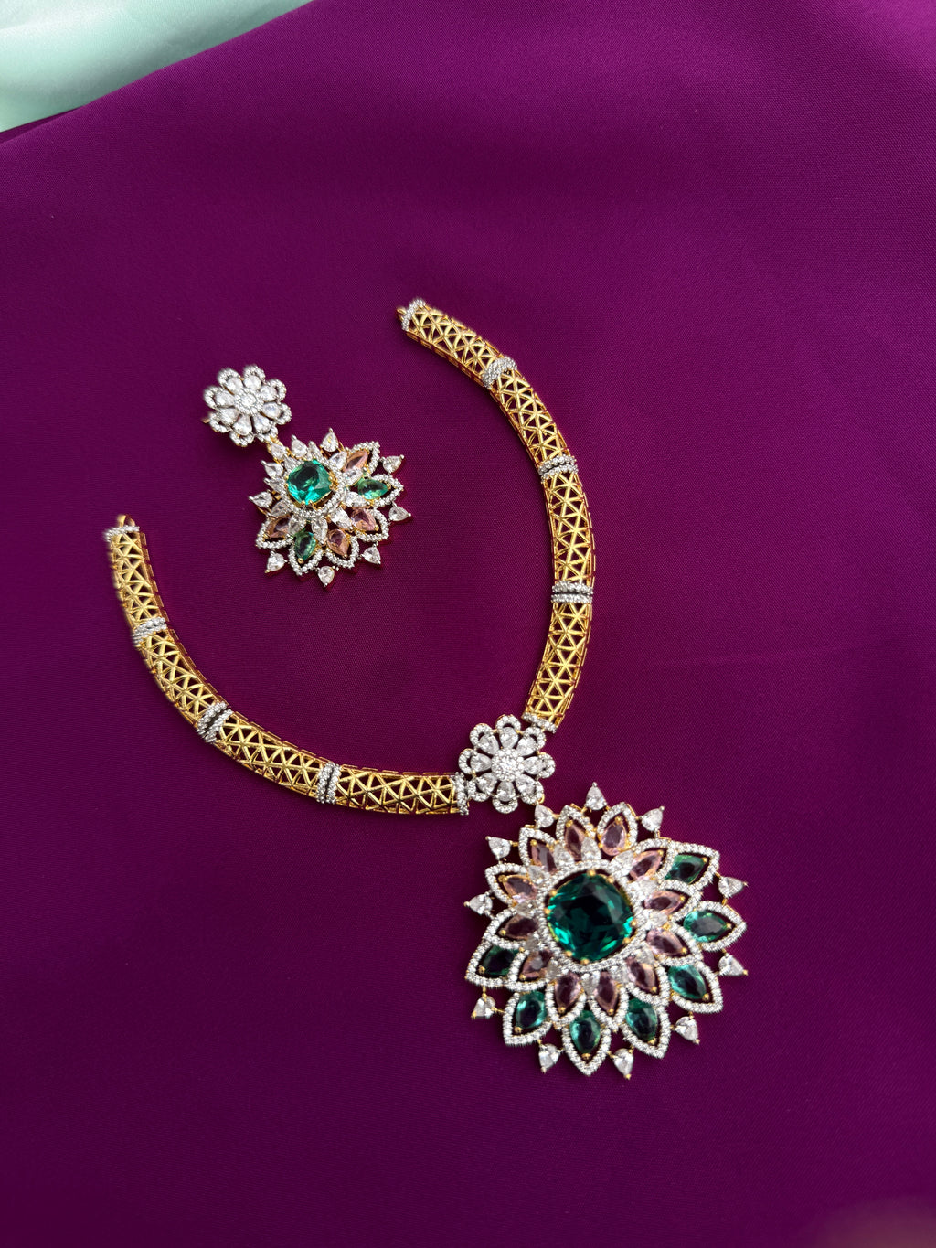 Kante short pendant flower neckset with earrings ns274