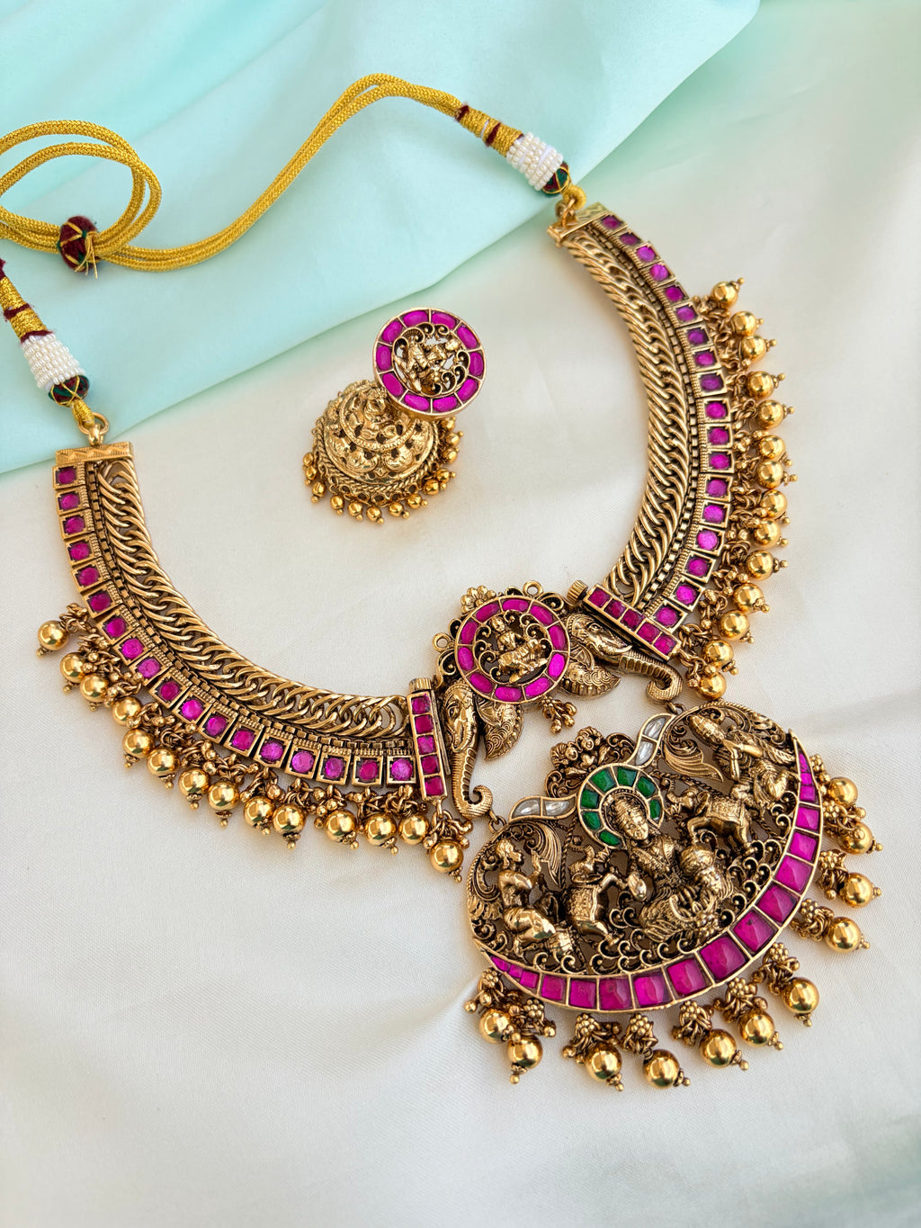 2 in 1 Removable pendent with Jadau Kundan jalebi Neckset with Earrings Ns224