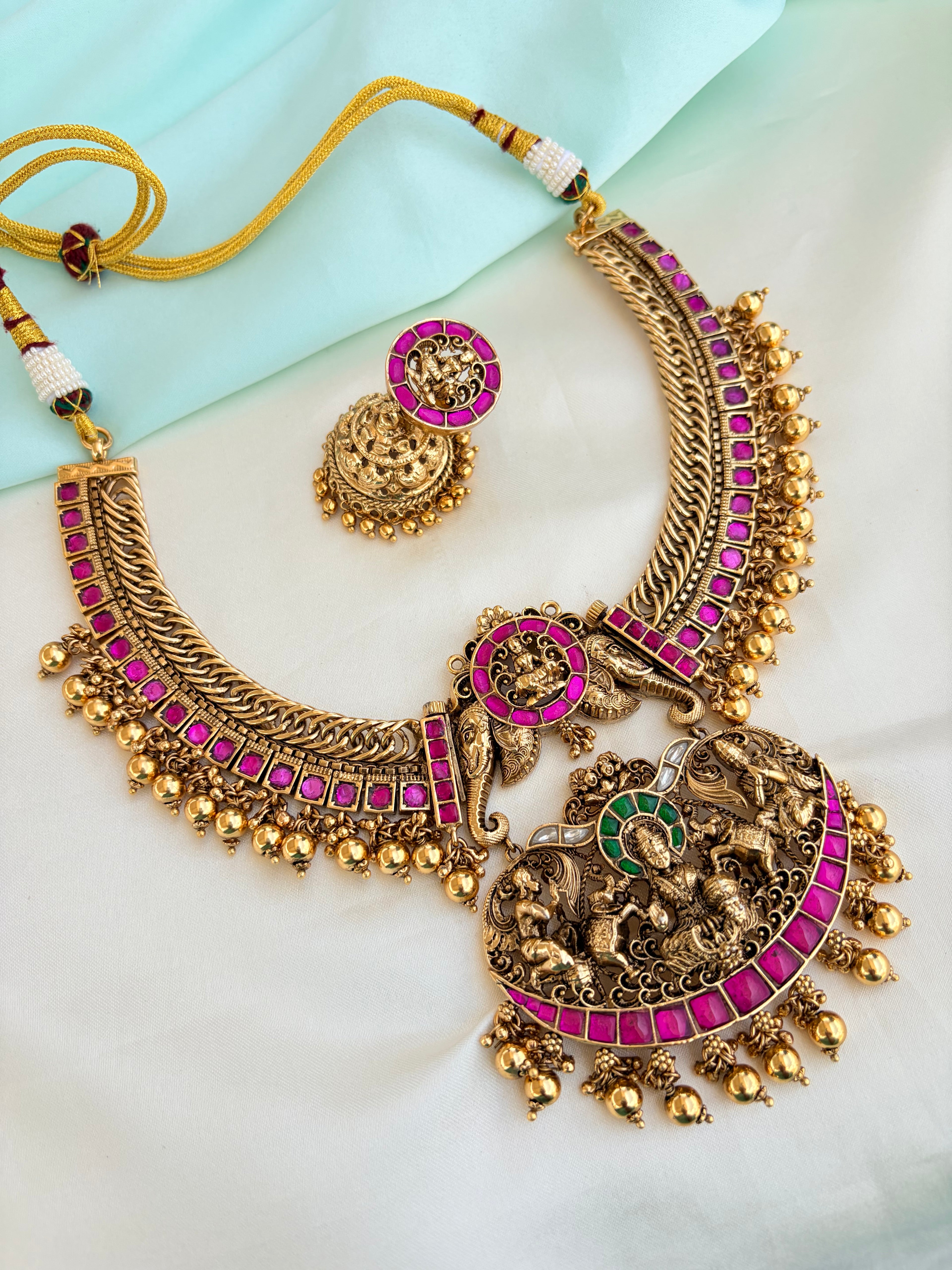 2 in 1 Removable pendent with Jadau Kundan jalebi Neckset with Earrings Ns224