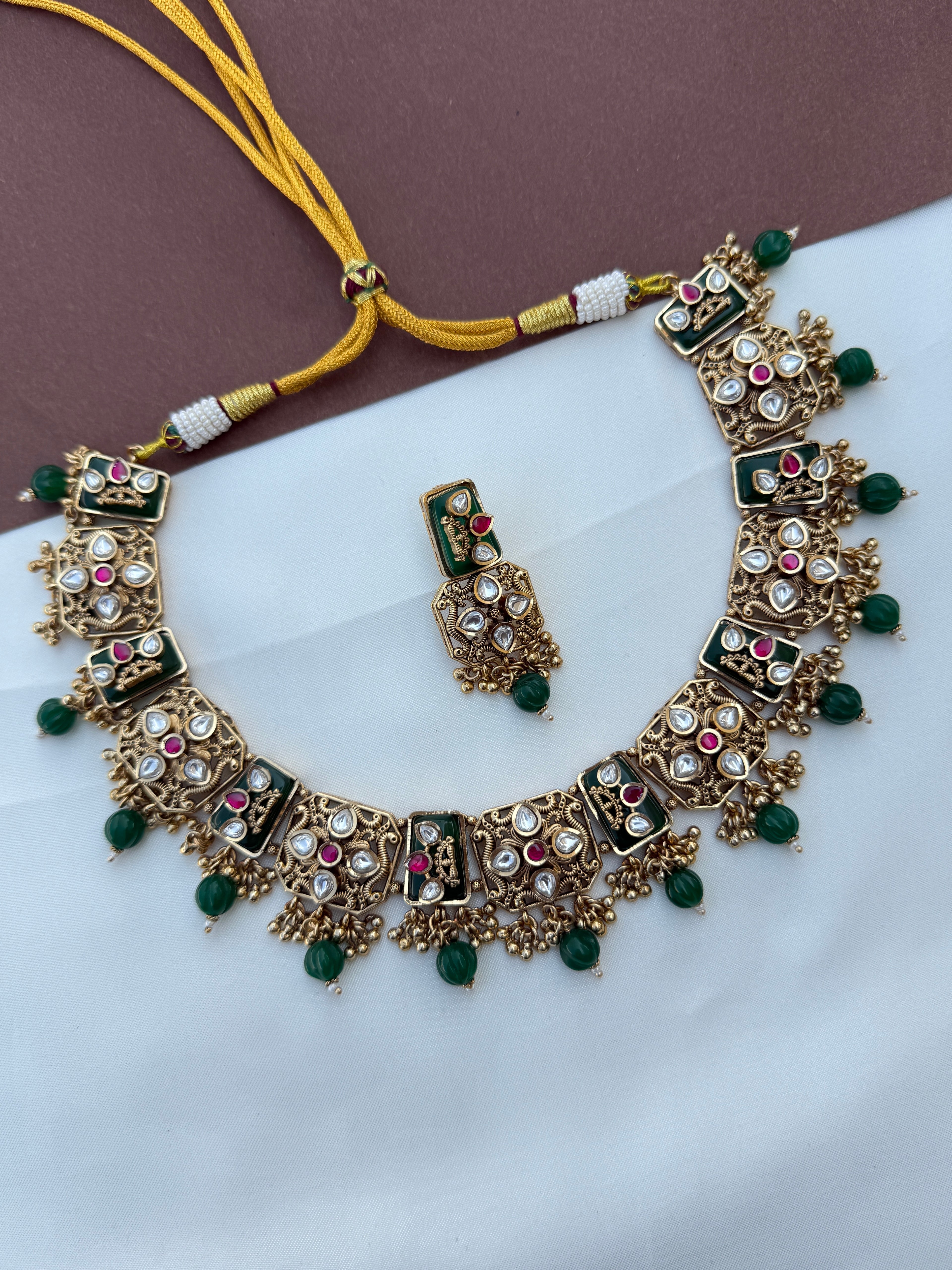 Ns651 polki kundan jadau kundan neckset with pumpkin beads