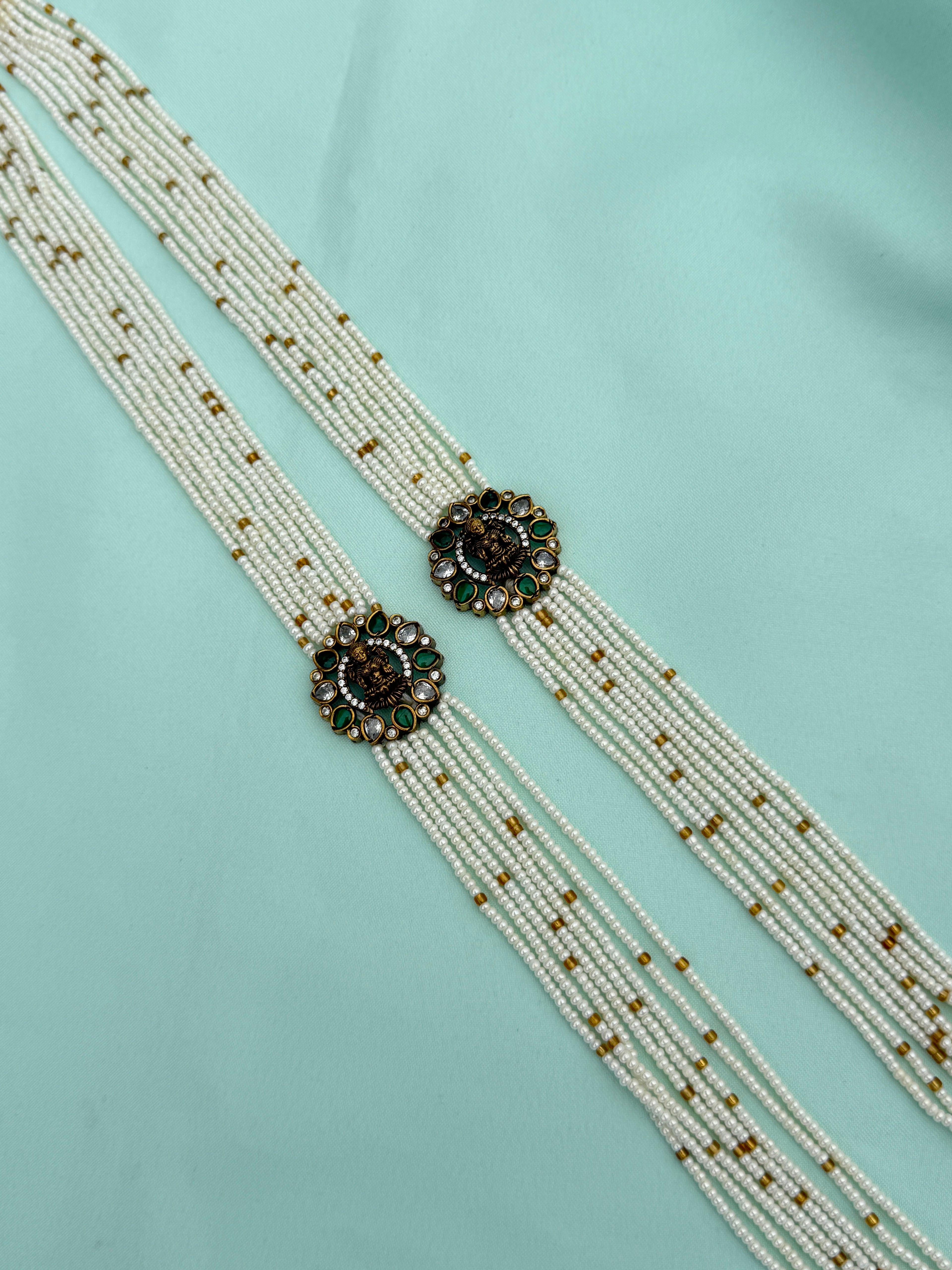 Bb210 sugar pearls with Victorian Lakshmidevi side lockets 8layers 24inches