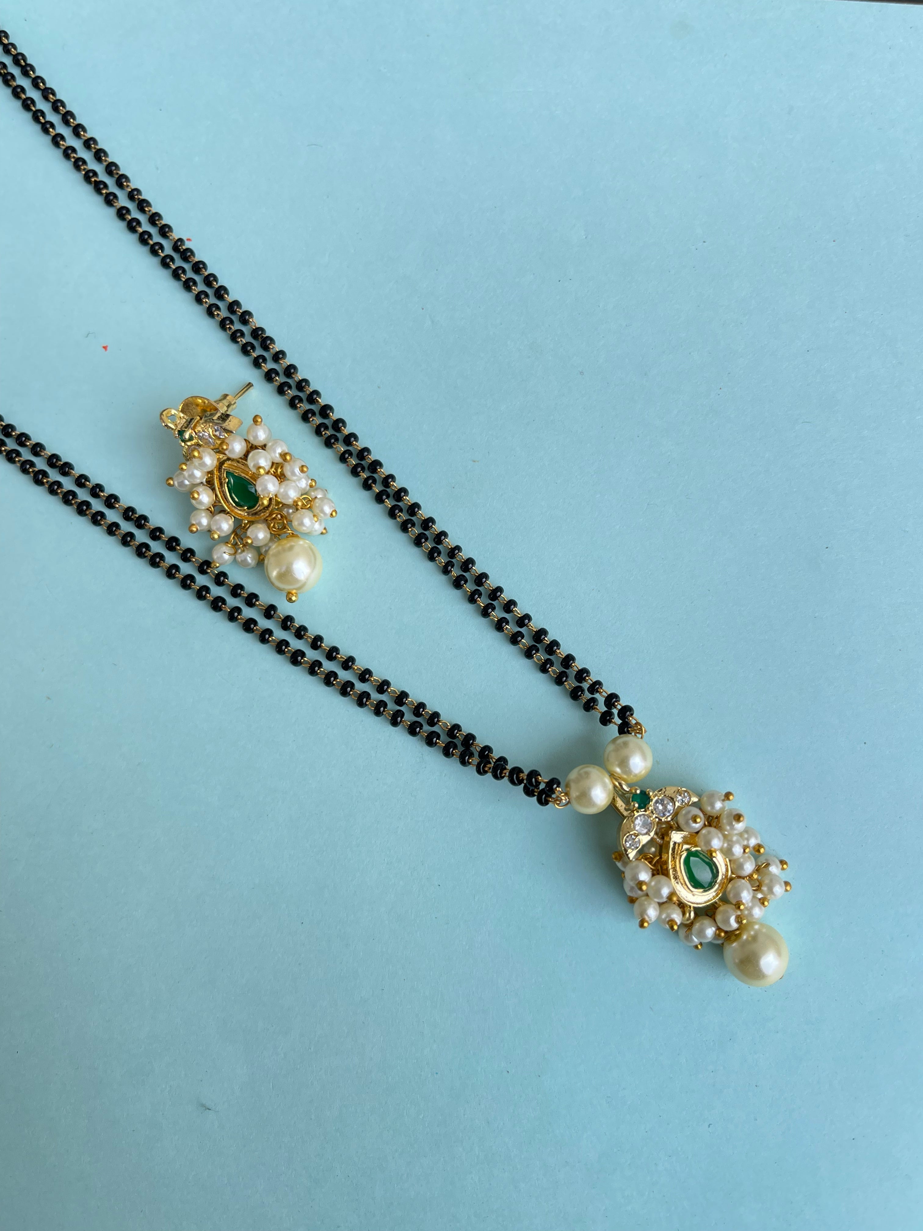 2 lines pearl pendant blackbeads short size with earrings