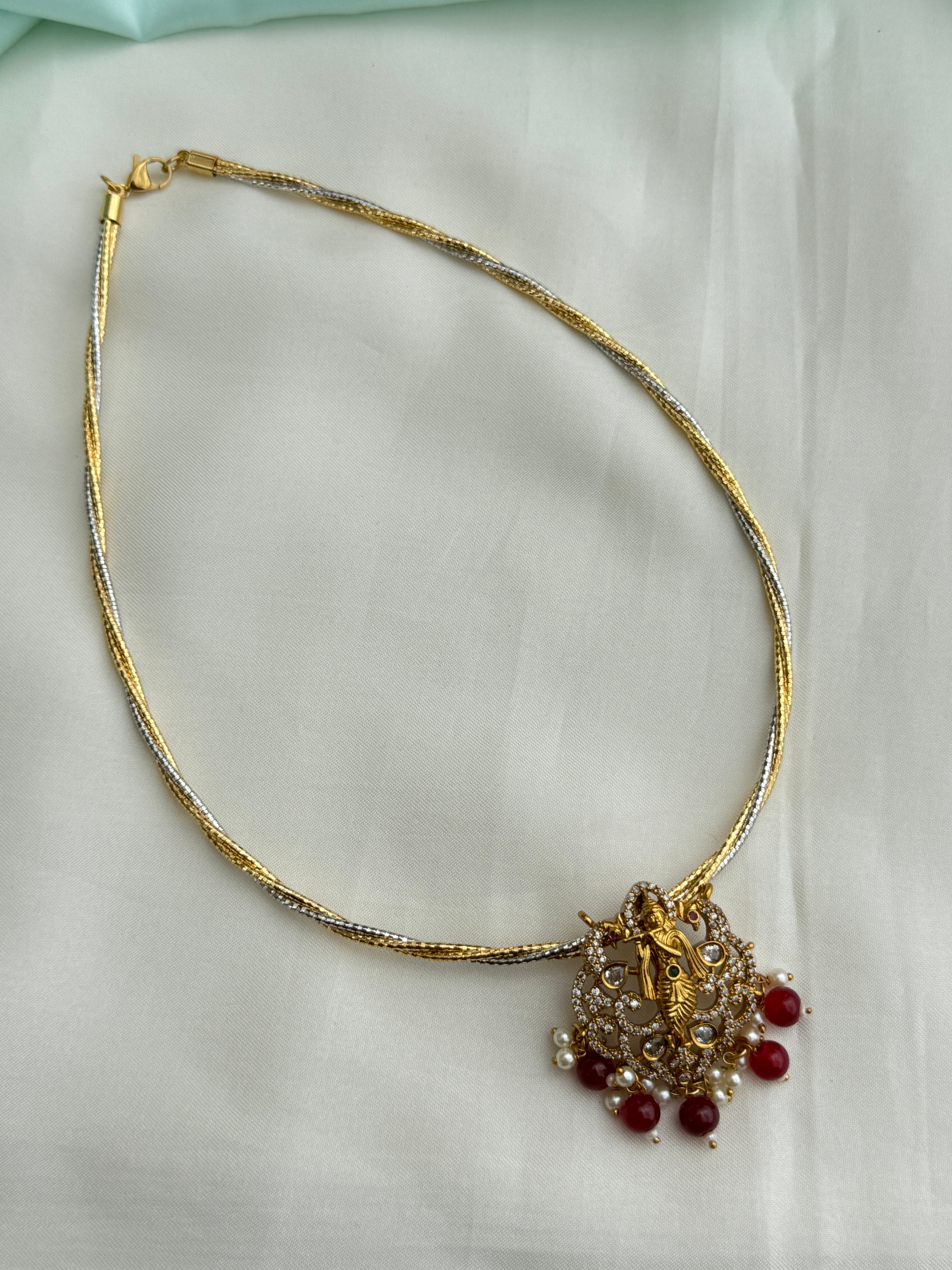 Hs028 dual shade Hasli with lord Krishna pendants