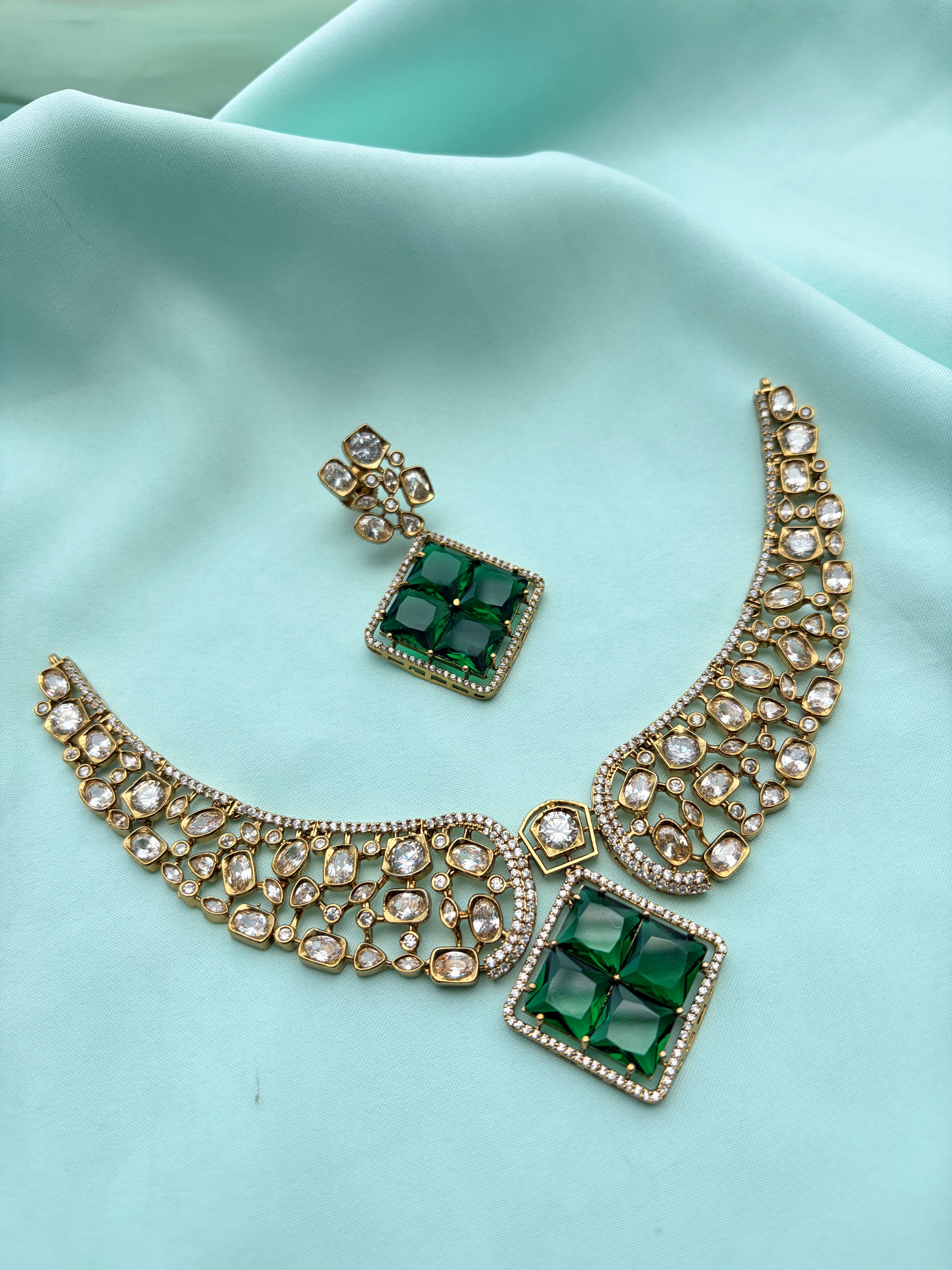 Moissanite green pendant kante neckset with earrings ns962