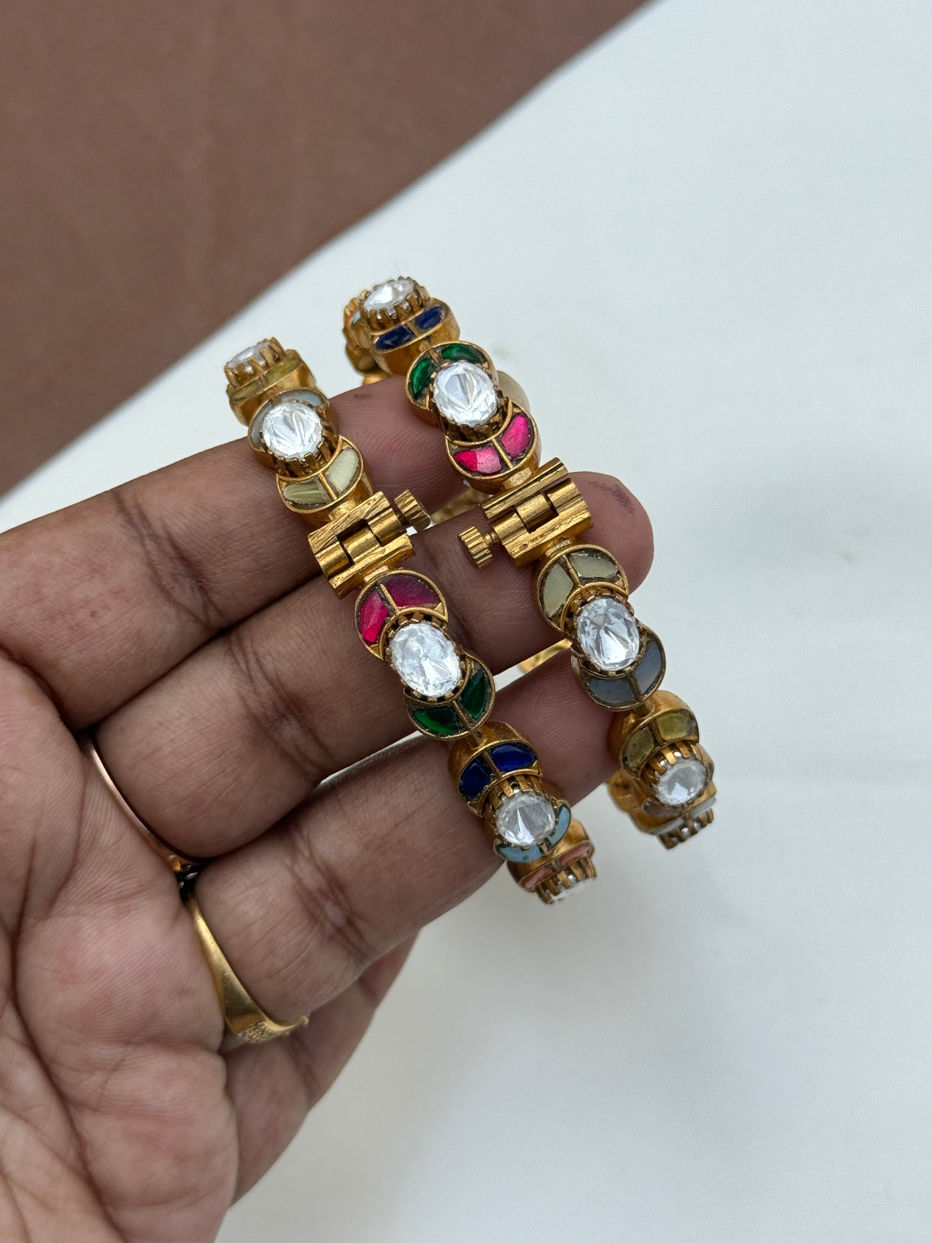Sb615 jadau kundan moissanite openable bangles