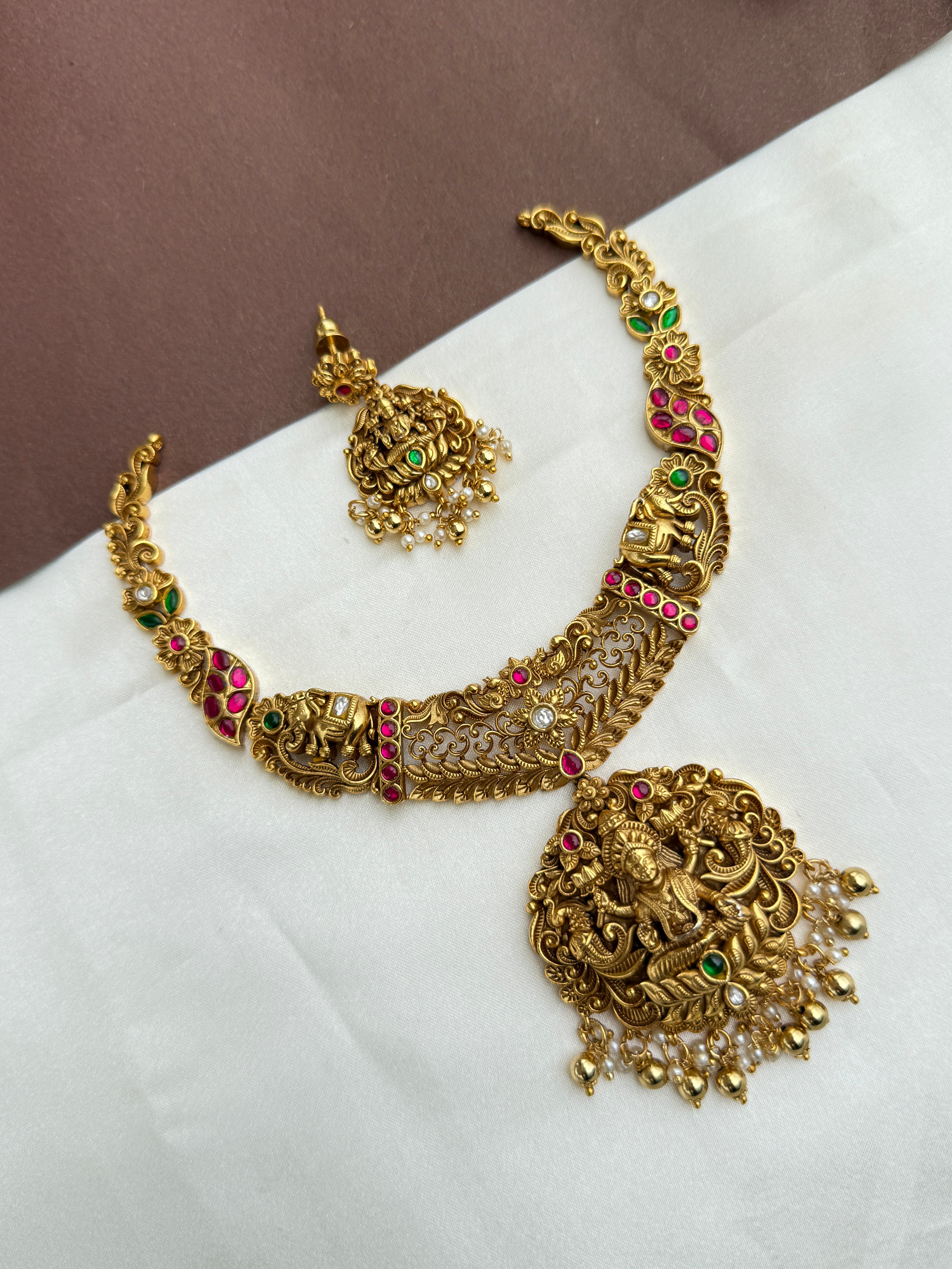 Ns398 Lakshmi devi nakshi elephant jadau kundan neckset