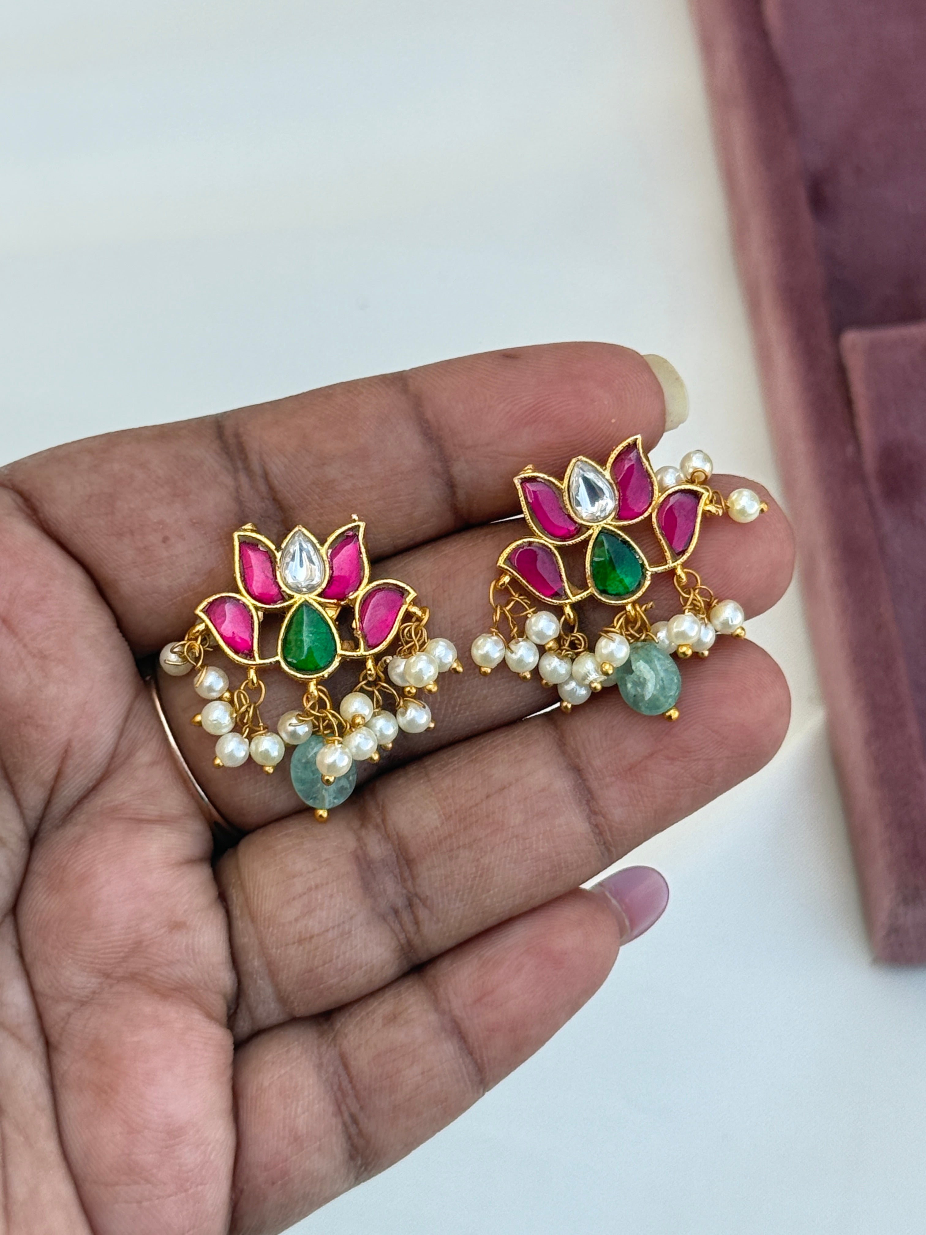 St031 jadau kundan lotus earrings