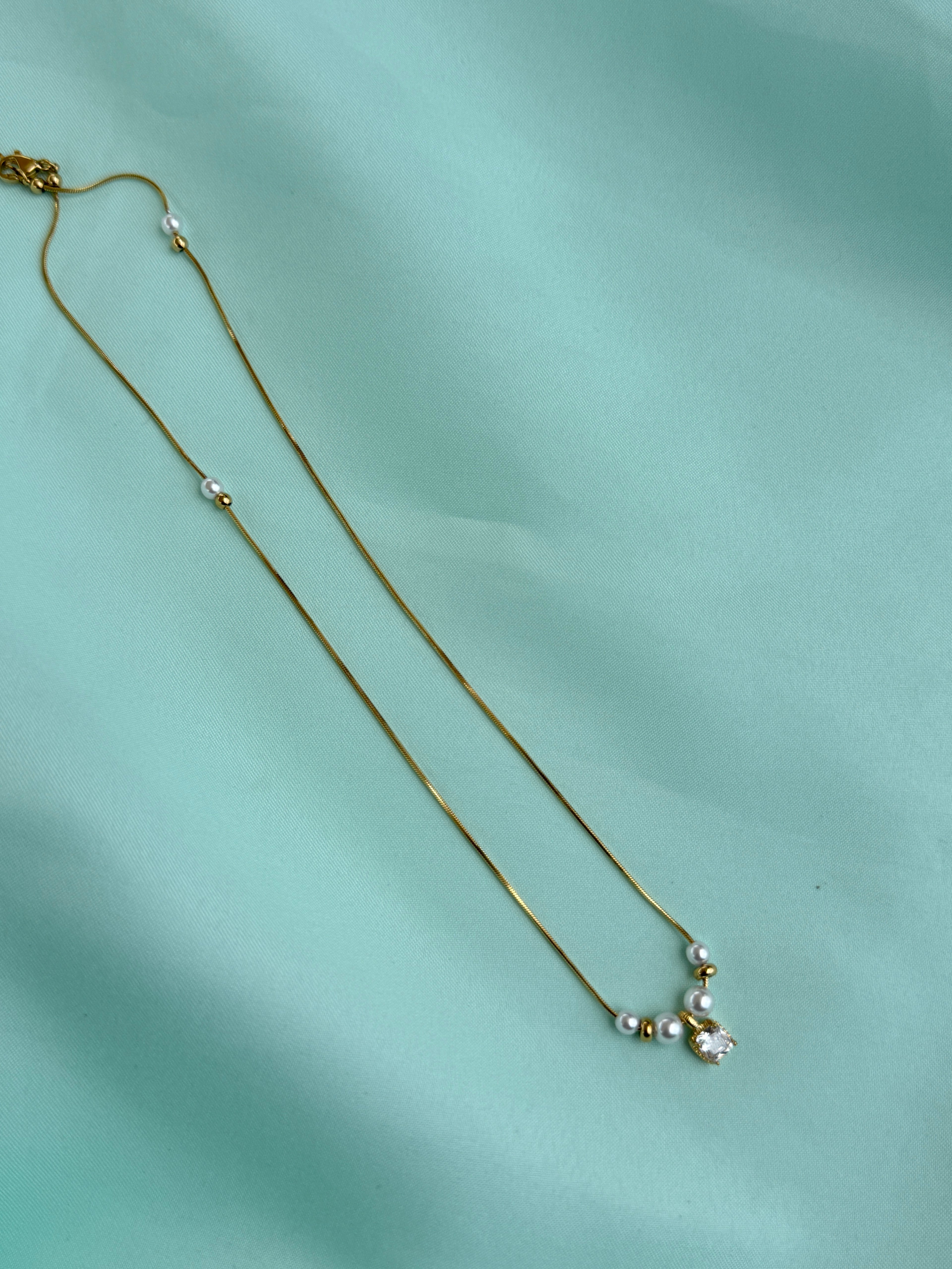 Dc076 anti tarnish pearl stone 18 inches adjustable daily wear chains