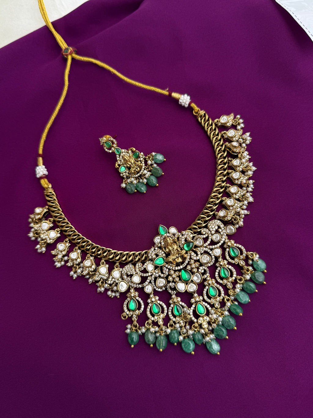 Mossainite jalibi Lakshmi Devi neck set ns223