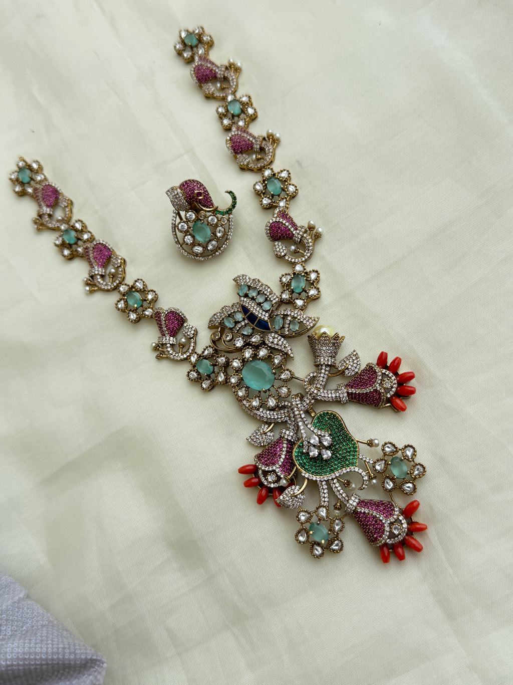 Ns206 pendant removable multi moissanite elephant unique neckset