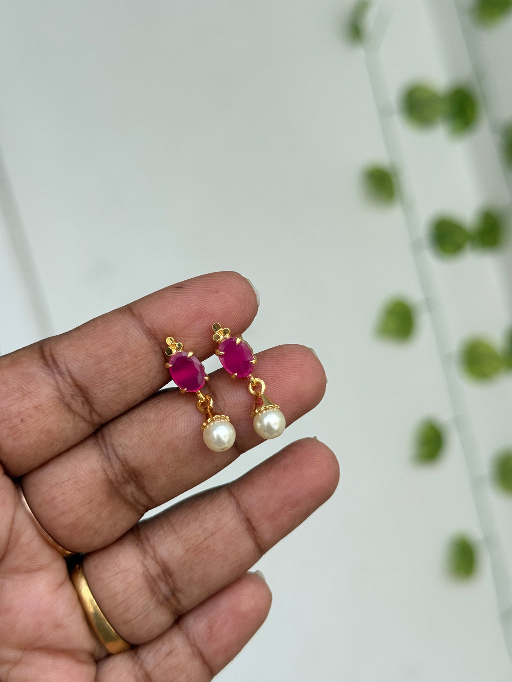 PH053 panchaloham backscrew pearl hanging Earrings
