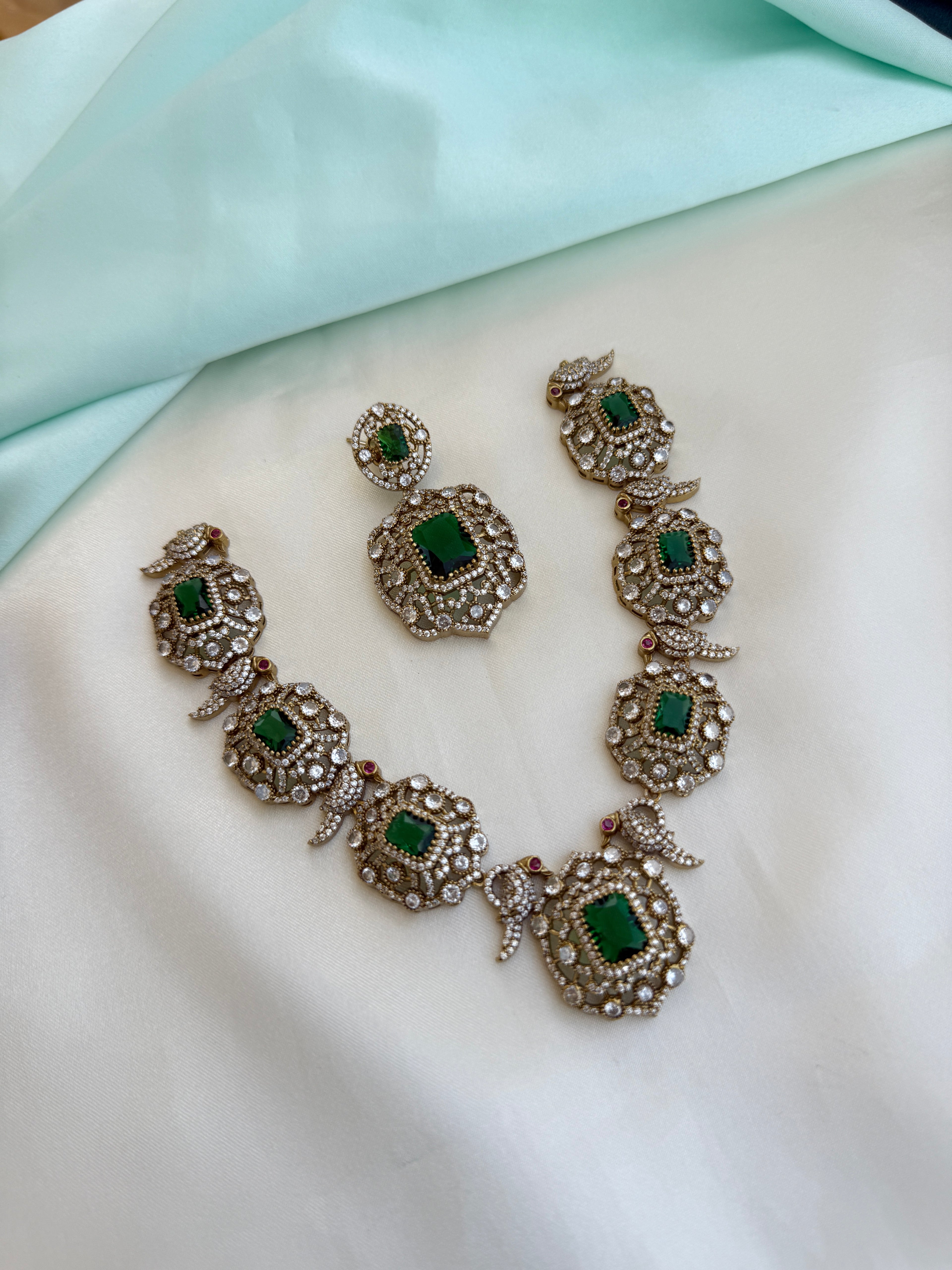 Emerald Kundan NeckSet with earrings ns275
