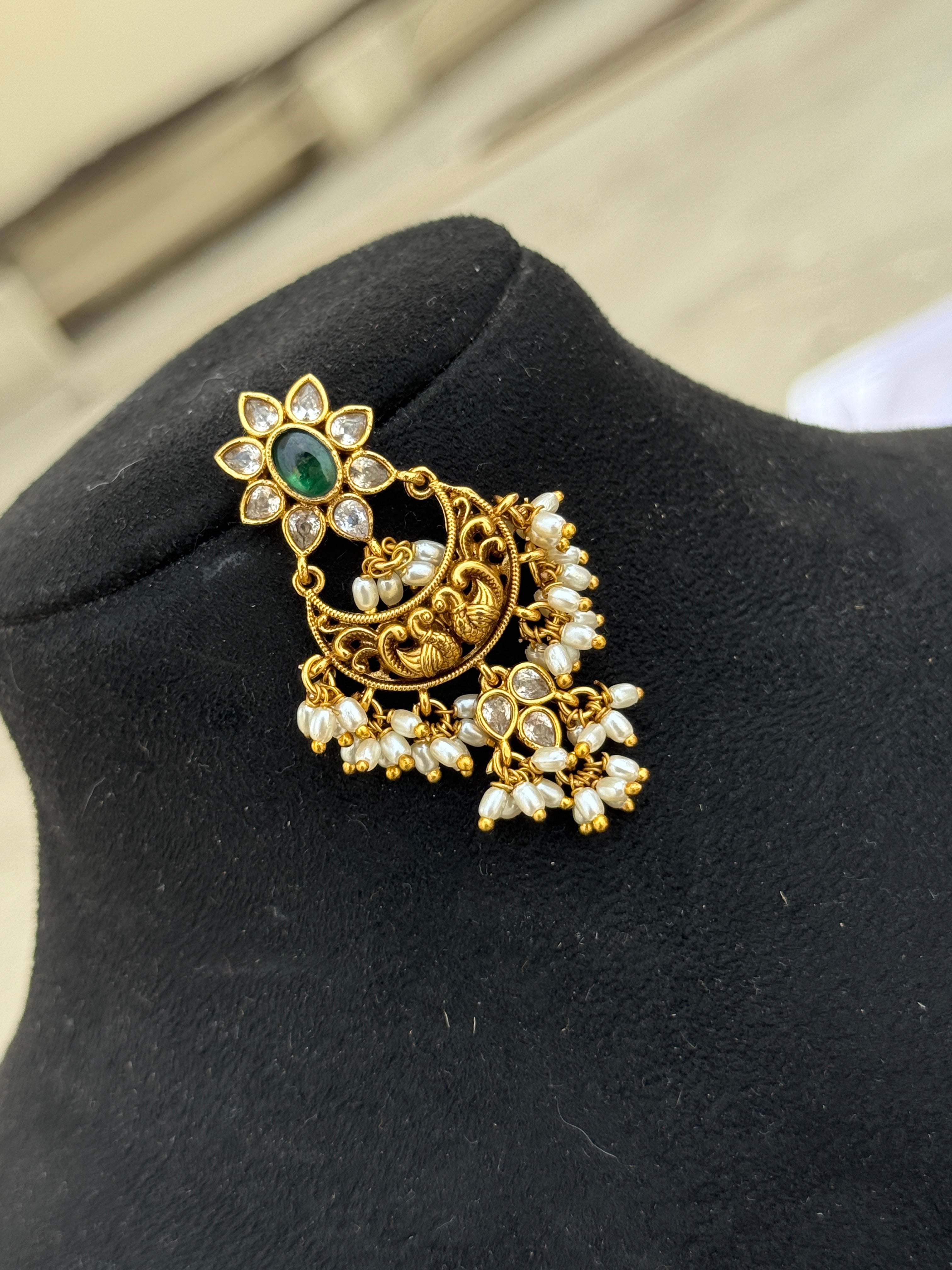 Er52 Dual peacock rice pearls chandbali